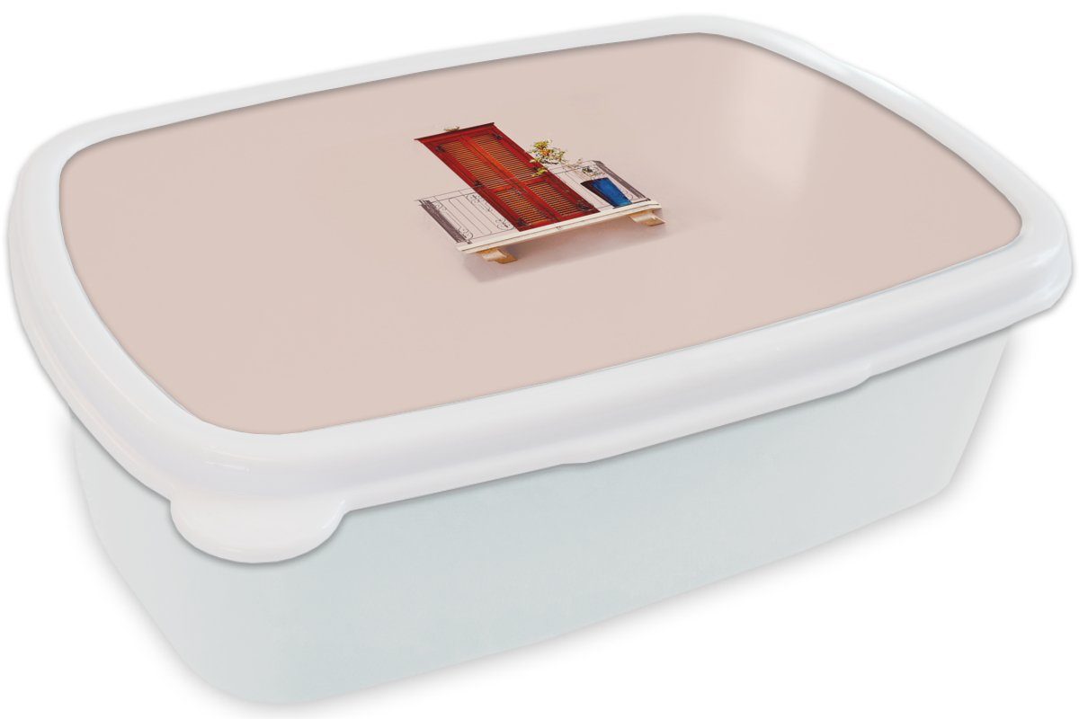 MuchoWow Lunchbox Tür - Brotdose, für Rot Architektur, Pastell Kinder Jungs weiß und - Kunststoff, für Mädchen (2-tlg), Erwachsene, Brotbox und 
