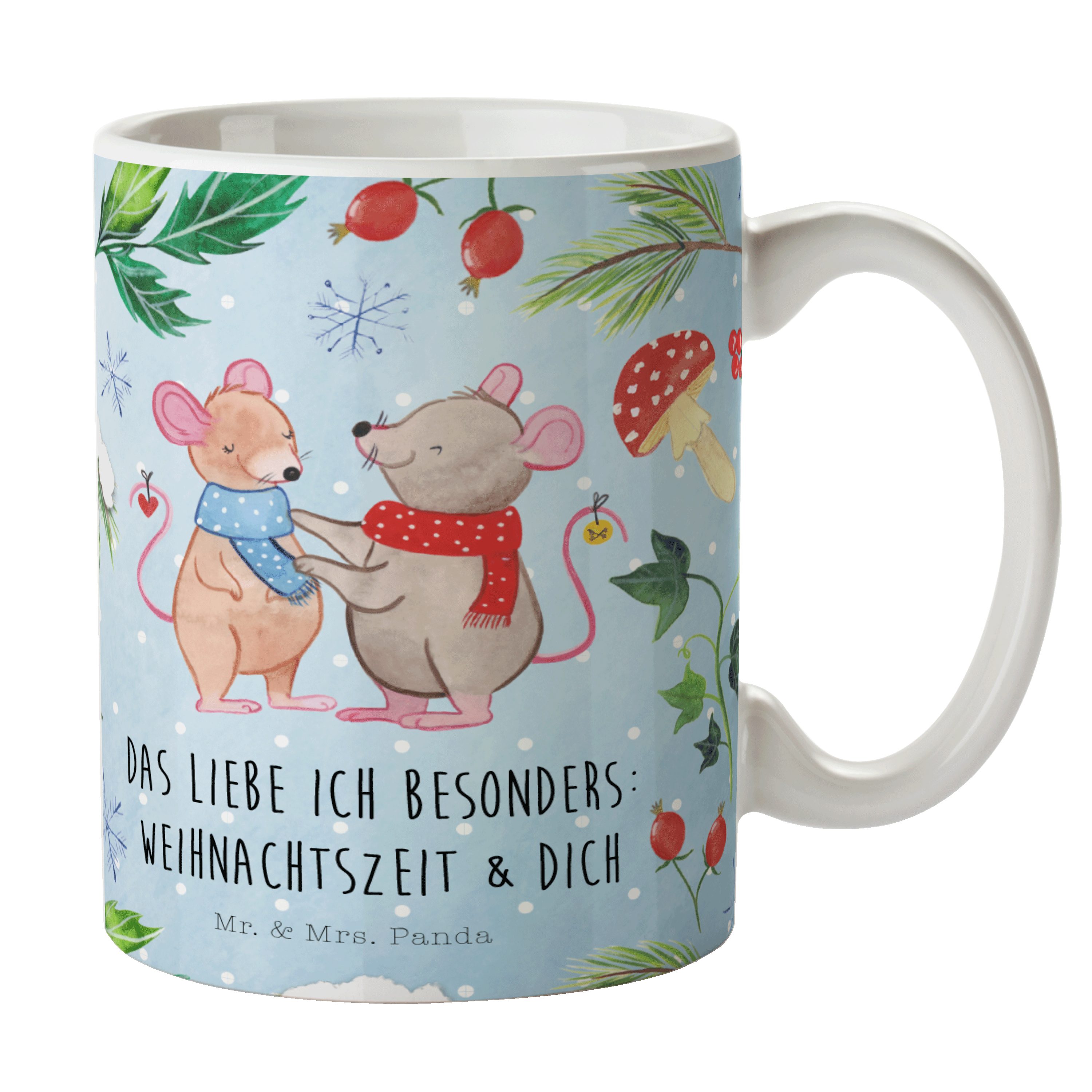Mr. & Mrs. Panda N, Geschenk, Keramik - Weiß Tasse, - Teebecher, Mäuse Weihnachten Büro Tasse Advent