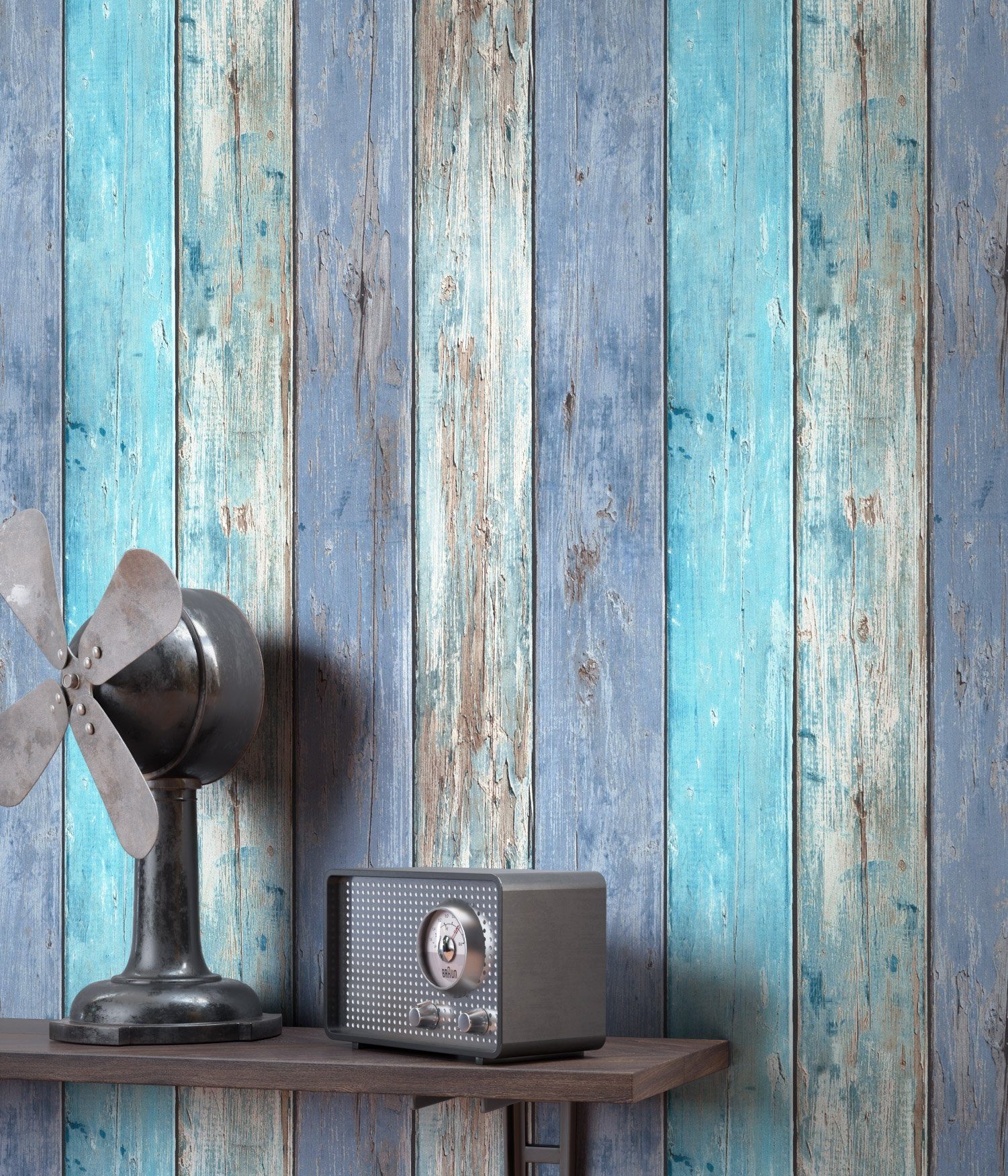 Newroom Vliestapete, Blau Tapete Landhaus Holz günstig online kaufen