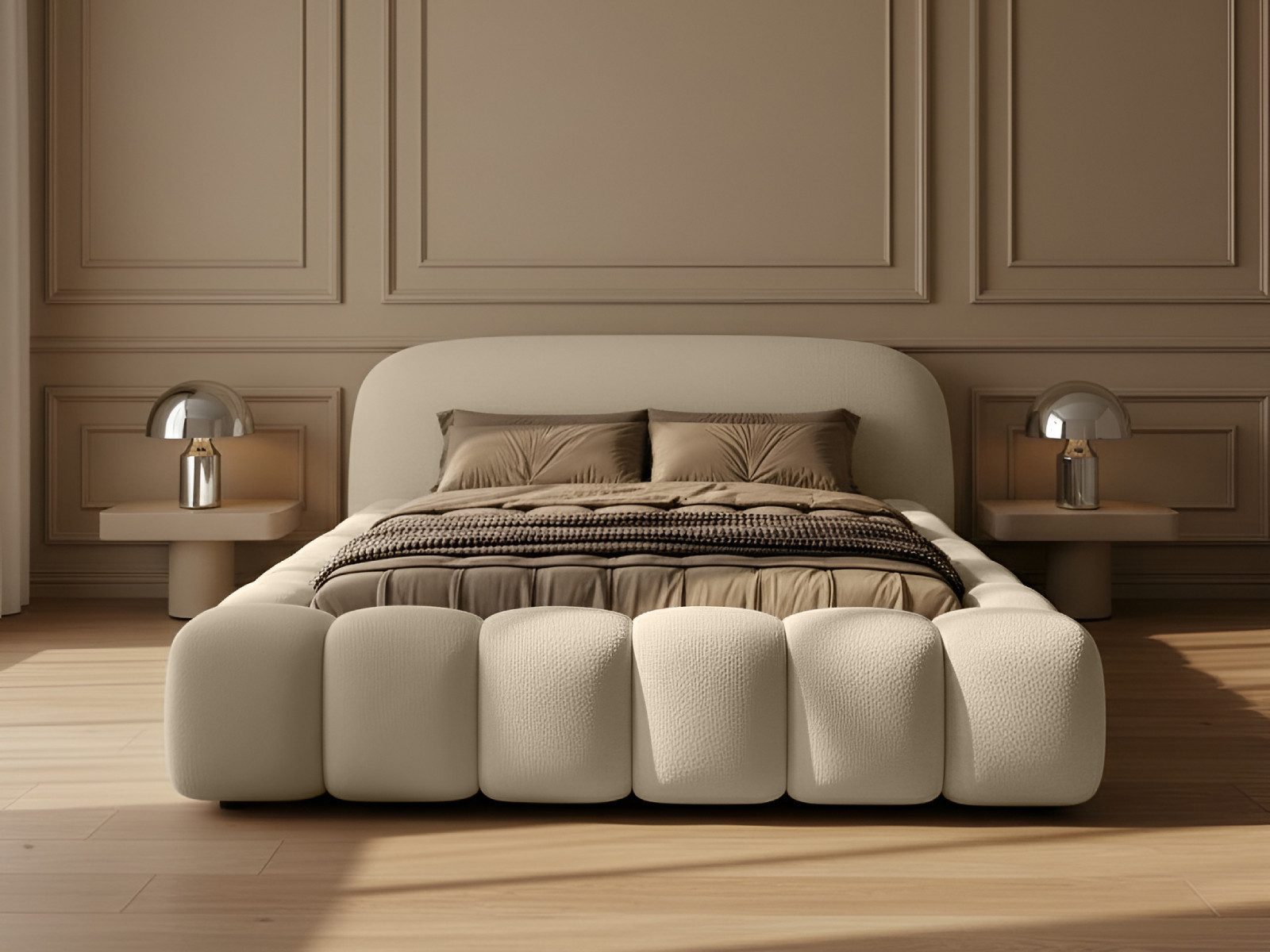 yourhouse24 Polsterbett Designer Polsterbett Orlando Bouclé (mit Stauraum), Wolkenbett