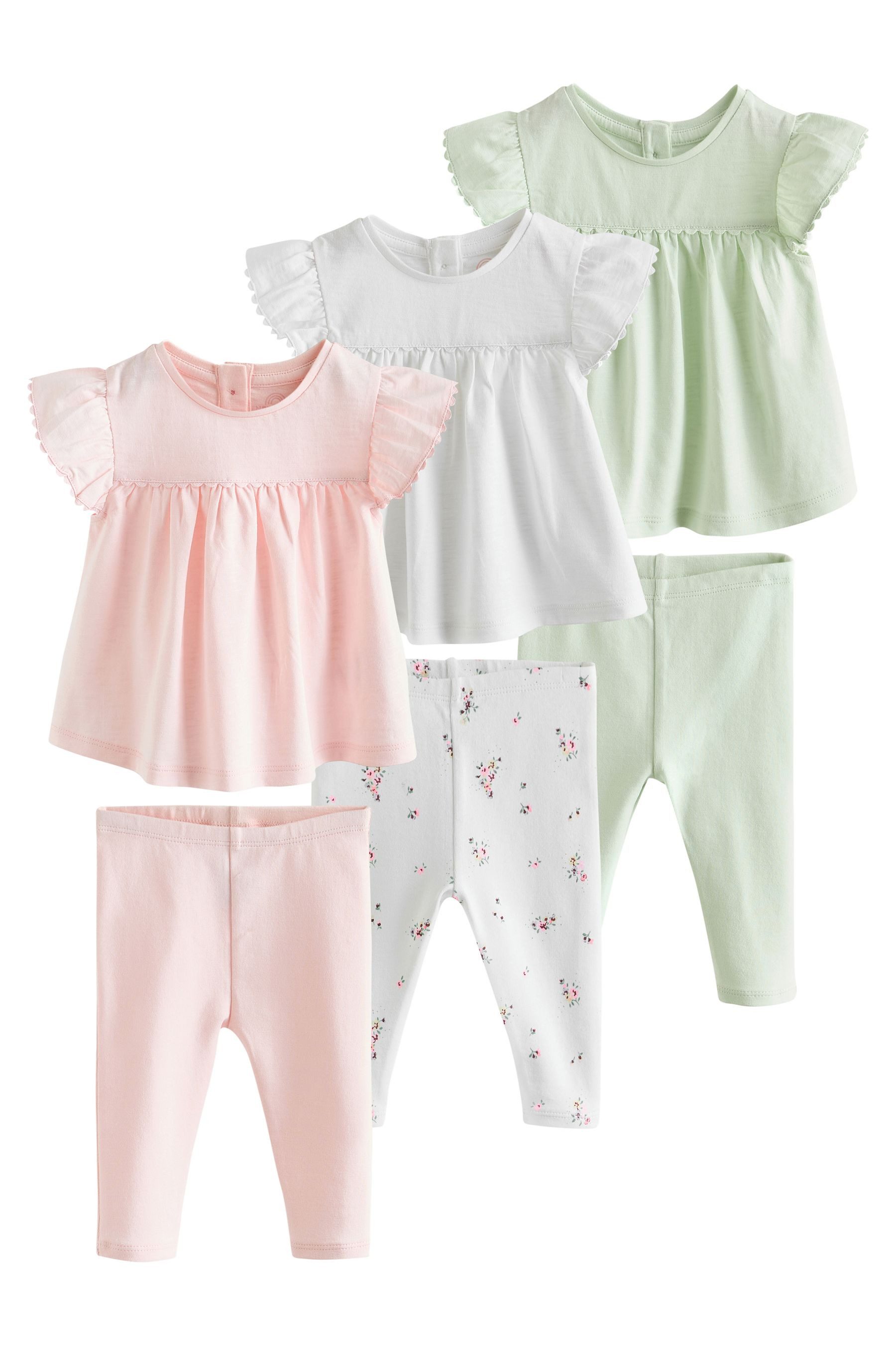 Shirt & Leggings Baby Kurzarm-Oberteil und Leggings, 6-teiliges Set
