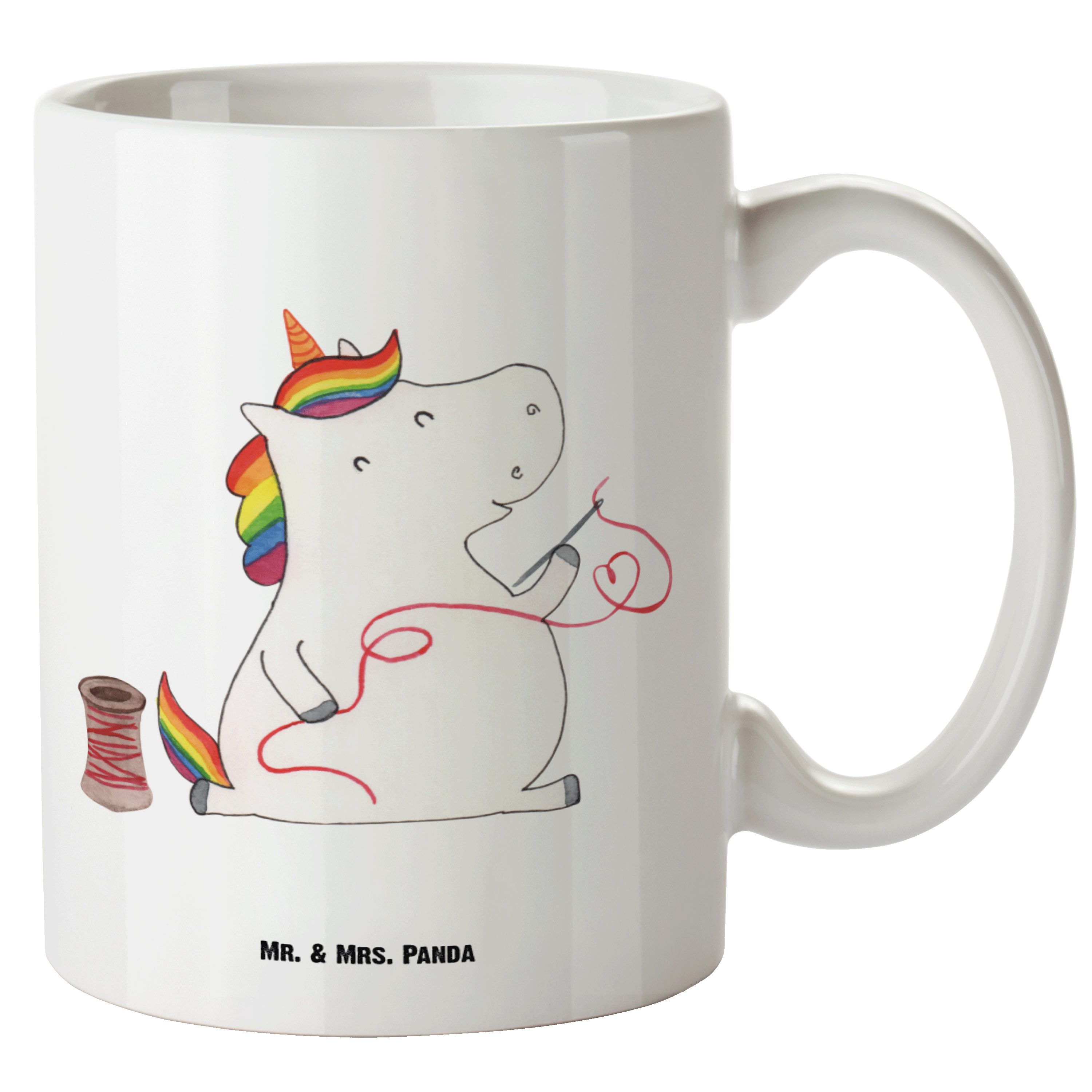 Mr. & Mrs. Panda Tasse Einhorn Näherin - Weiß - Geschenk, XL Tasse, Groß, Unicorn, Pegasus, XL Tasse Keramik