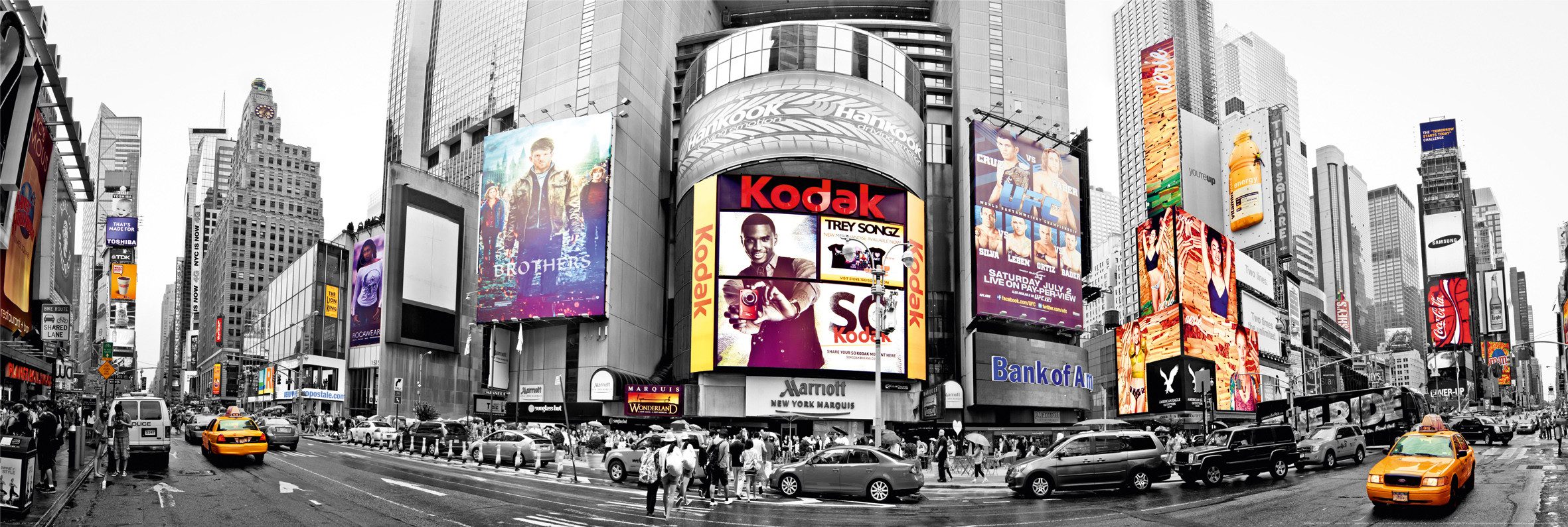 Papermoon Poster Panorama-Poster Nr.339 NY Time Square, 53 X 158 CM, (New York USA Amerika Times Square Straße Autos Querformat), genormte Postergröße für Rahmen, Bild Dekoration Wanddeko Motiv Tapete