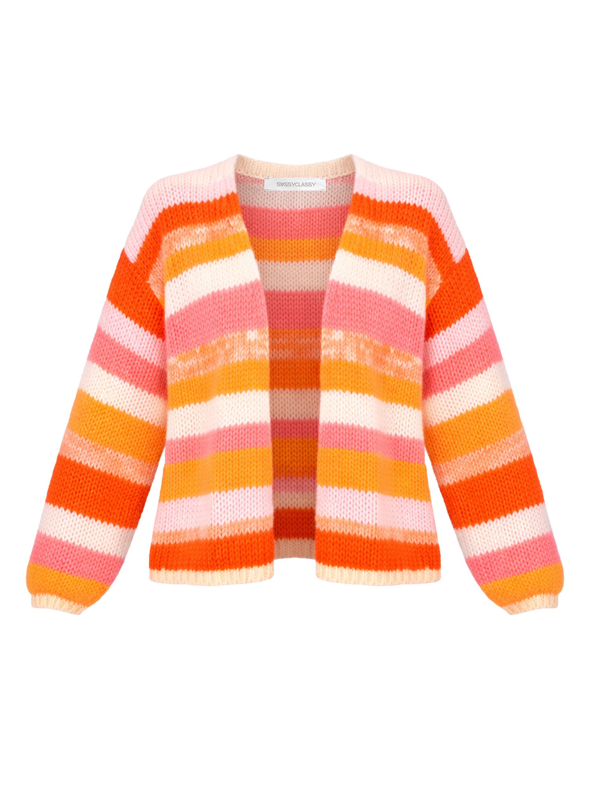SASSYCLASSY Cardigan Cardigan mit mehrfarbigen Streifen für Damen Offene St günstig online kaufen