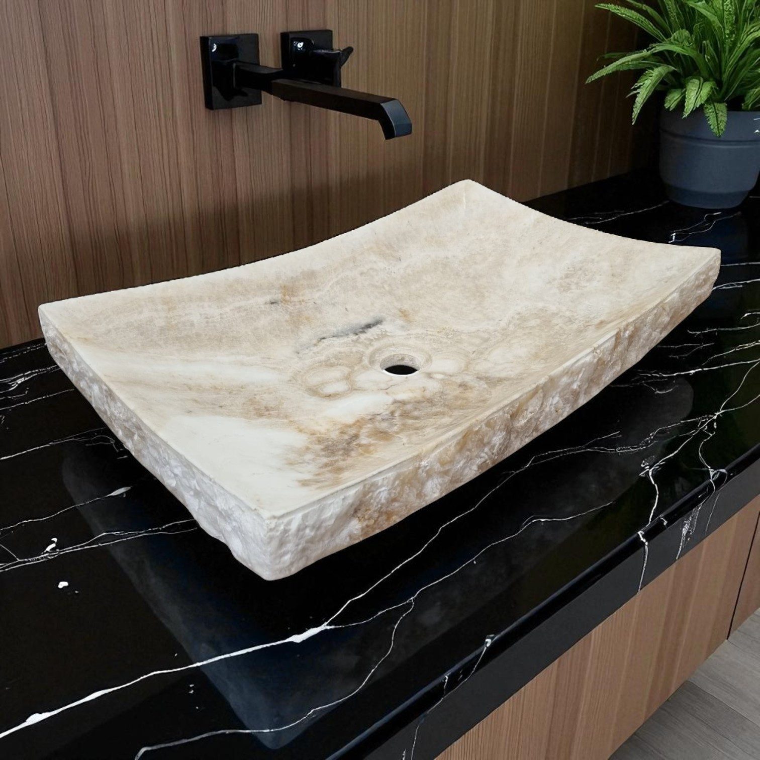 Kinaree Aufsatzwaschbecken Onyx-Marmor Waschbecken – Zen Style, handgefertigt in Indonesien