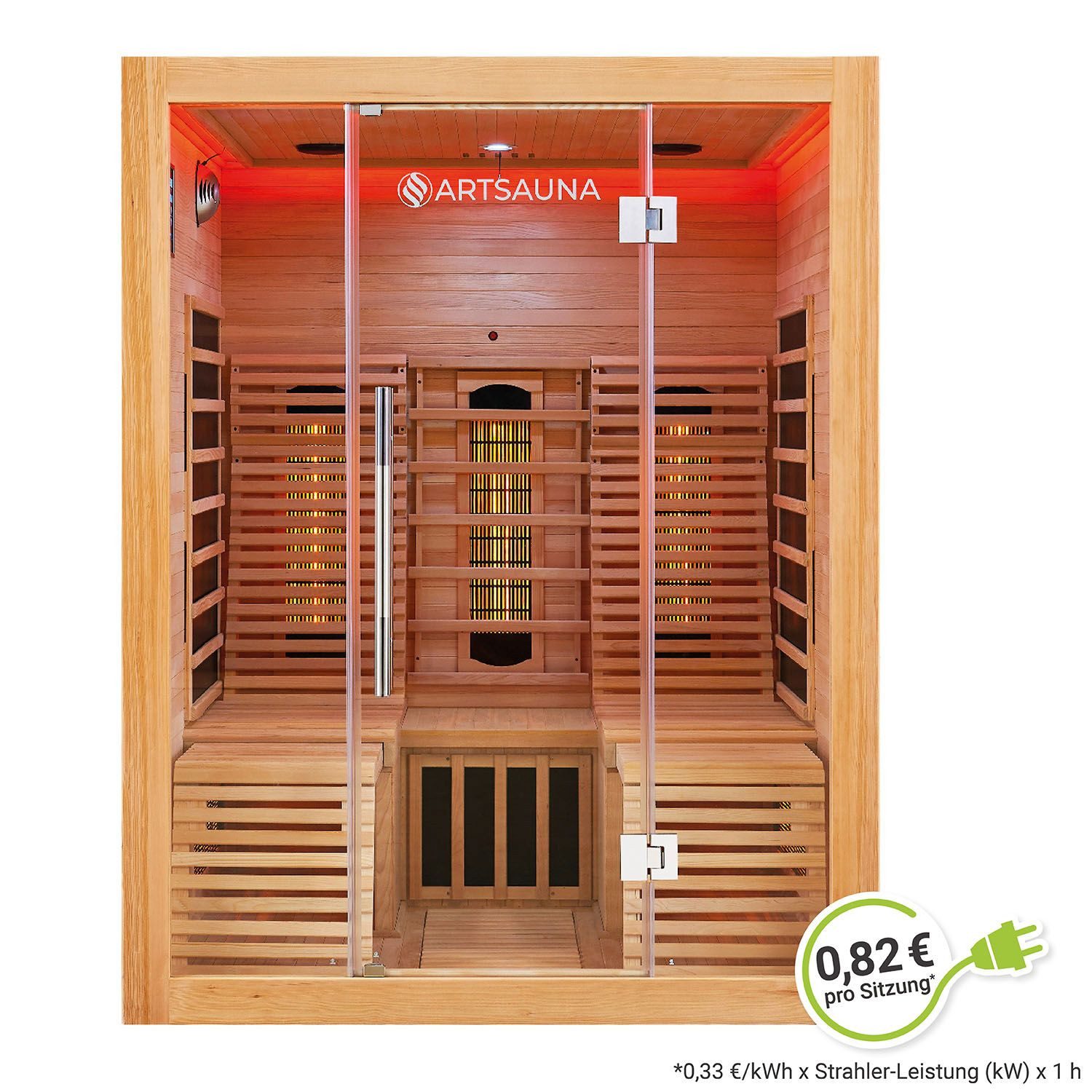 Artsauna Infrarotkabine Helsinki150 Dual-Technologie, für 3 Personen, Hemlockholz, HiFi-System, Ionisator, LED-Farblicht