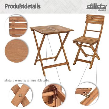 STILISTA Balkonset Bistro Set, Möbel Set aus FSC®-zertifiziertem, (Set, 3-tlg., Tisch mit 2 Stühlen), Akazienholz bestehend aus einem Tisch und Zwei Stühlen, klappbar