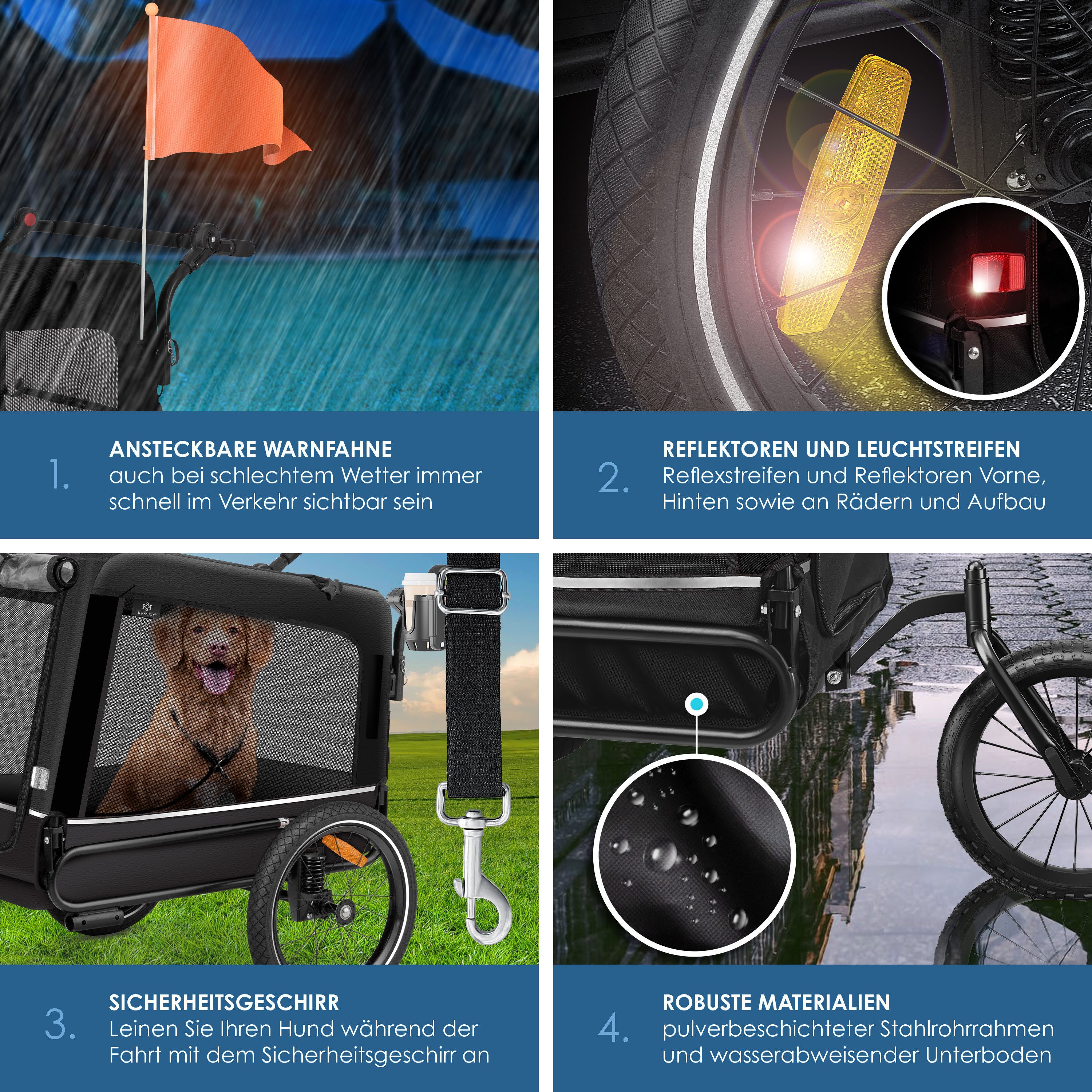 KESSER Fahrradhundeanhänger, Hundeanhänger Boxer 3-in-1 Hundebuggy Jogger Fahrradanhänger – Bild 4 von 5