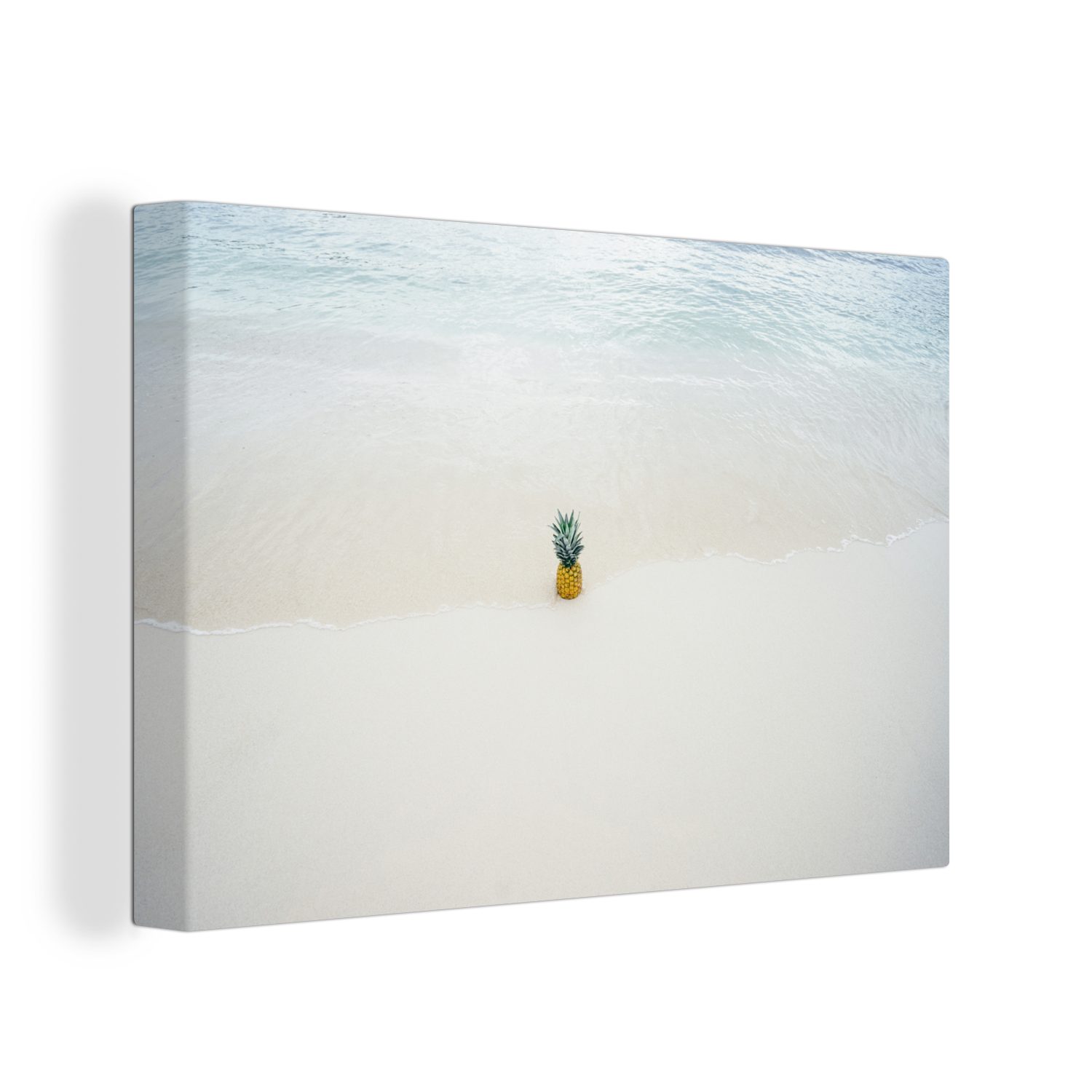 OneMillionCanvasses® Leinwandbild Ananas - Wasser - Sand, (1 St), Wandbild Leinwandbilder, Aufhängefertig, Wanddeko, 30x20 cm