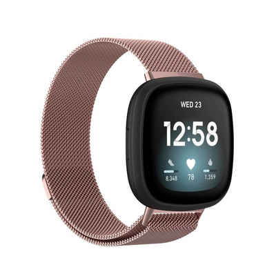 Wigento Smartwatch-Armband Für Fitbit Versa 4 + 3 / Sense 1+ 2 Magnet Metall Watch Uhr Ersatz Armband Pink