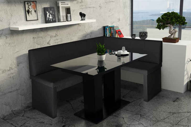 Fun Möbel Eckbankgruppe »Eckbankgruppe „Robin“ in Kunstleder Größe 168x128cm mit Tisch „Dante schwarz“«, ausziehbarer Tisch