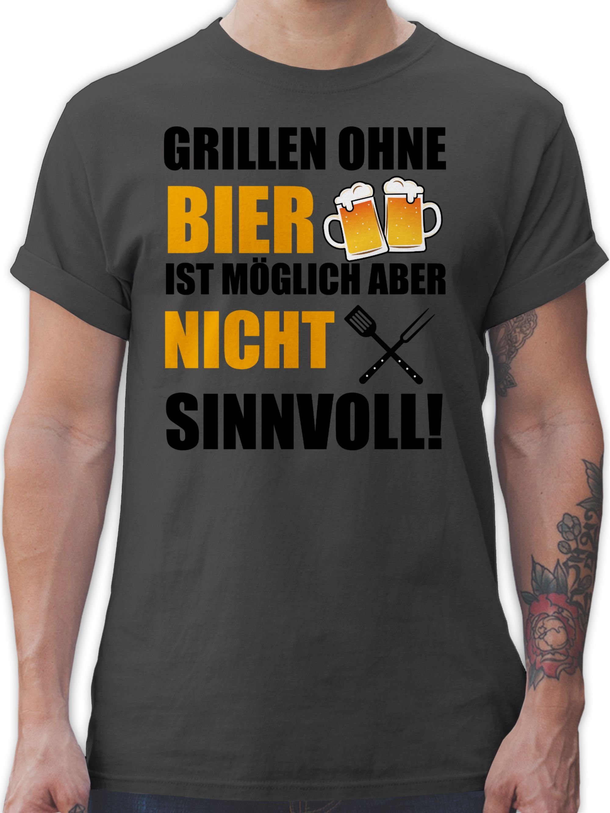 Shirtracer T-Shirt Grillen ohne Bier ist nicht sinnvoll Grillzubehör & Grillen Geschenk 01 Dunkelgrau