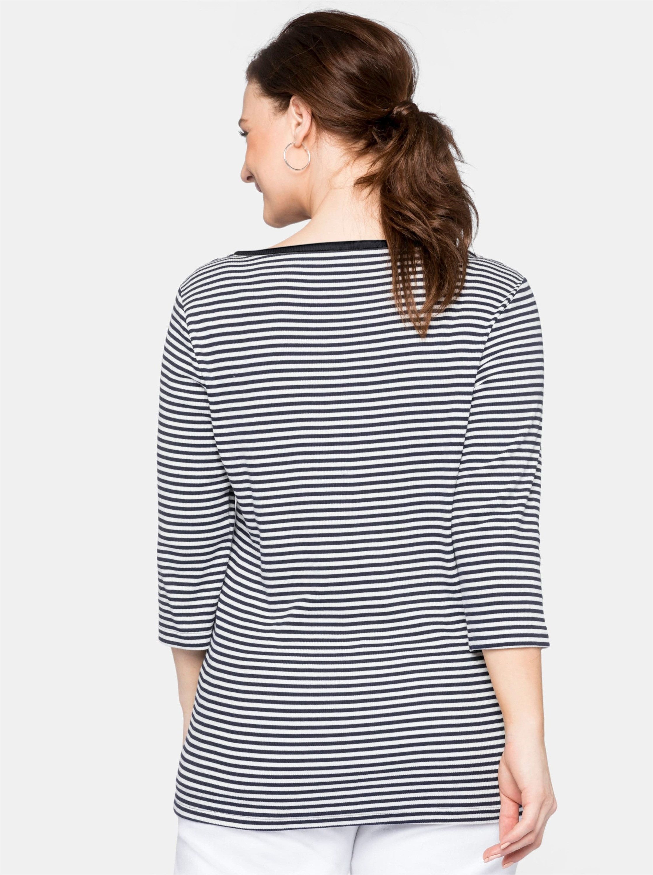 Sheego T-Shirt 3/4-Arm-Shirt 3/4-Arm aus Rippware mit garngefärbten Ringeln günstig online kaufen