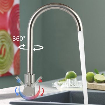 ZMH Waschtischarmatur 3 Stile Edelstahl Mischbatterie 360° Schwenkbar für Küche, Nickel-Kurve