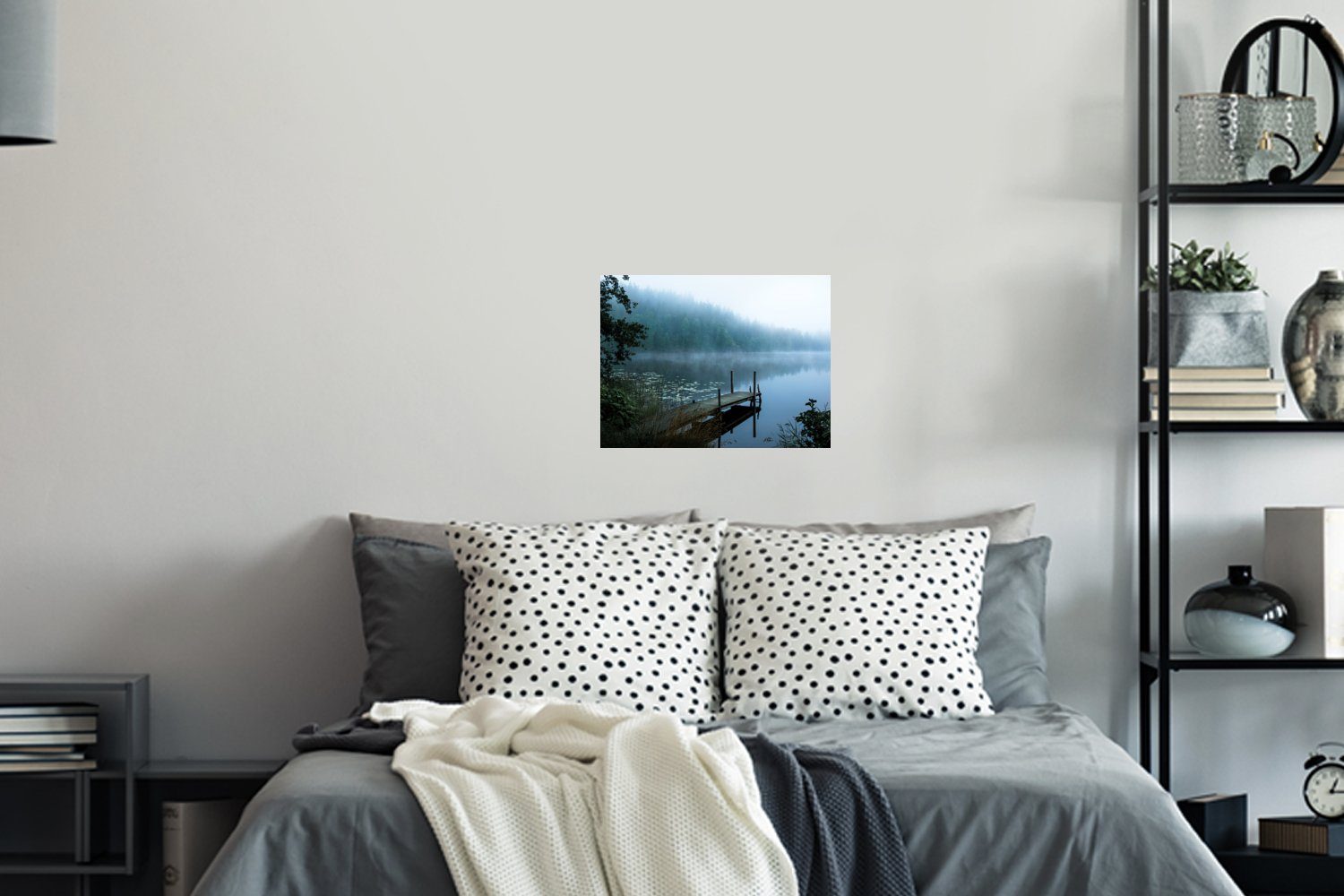 Schlafzimmer - - (1 Wandsticker St), Wald Selbstklebend, - Natur Nebel Wandaufkleber, Wohnzimmer, MuchoWow Wandtattoo, See