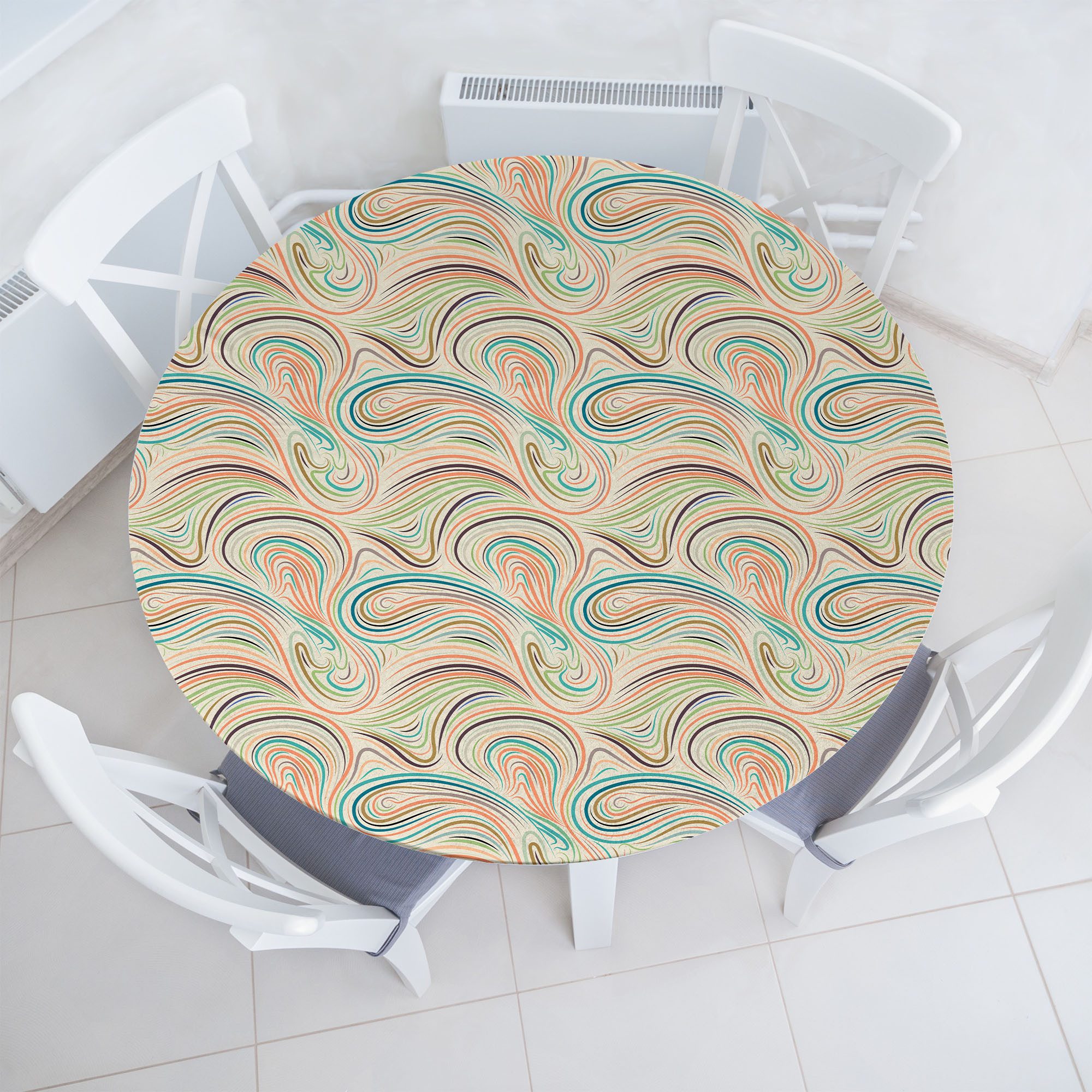 Abakuhaus Tischdecke Rundum-elastische Stofftischdecke, Abstrakt Groovy Wave-Inspired Art