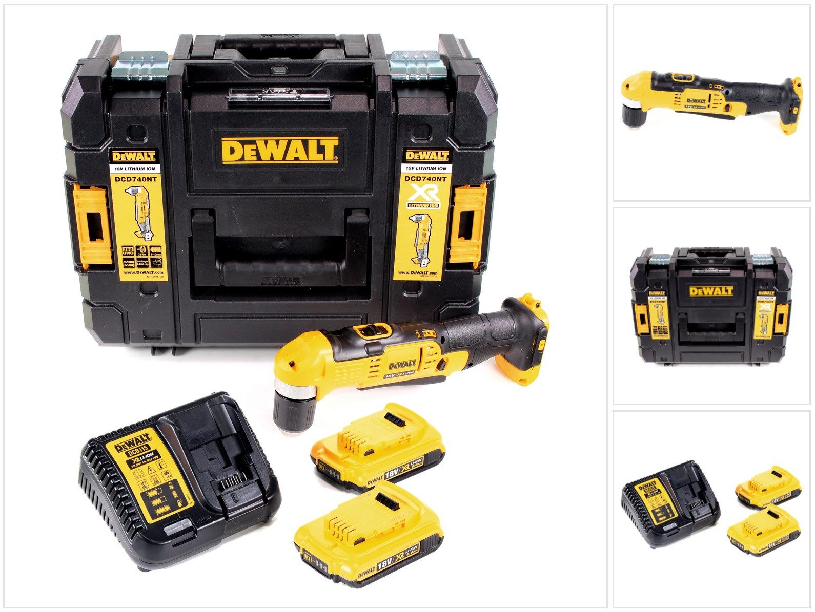 DeWalt Akku-Winkelbohrmaschine DCD 740 D2 Akku Winkelbohrmaschine 18V 33Nm + 2x Akku 2,0Ah