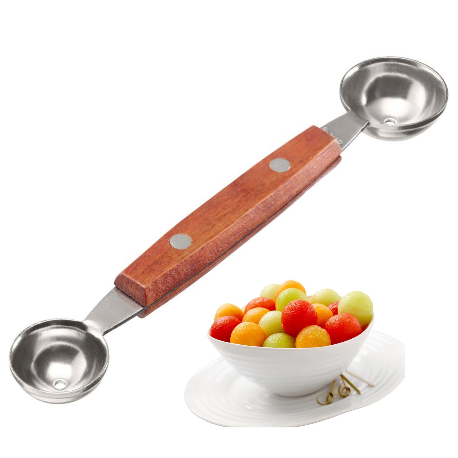 WESTMARK Kugelausstecher Woody, doppelseitig, Bällchenformer für Melone, Kiwi, Eis, Butter