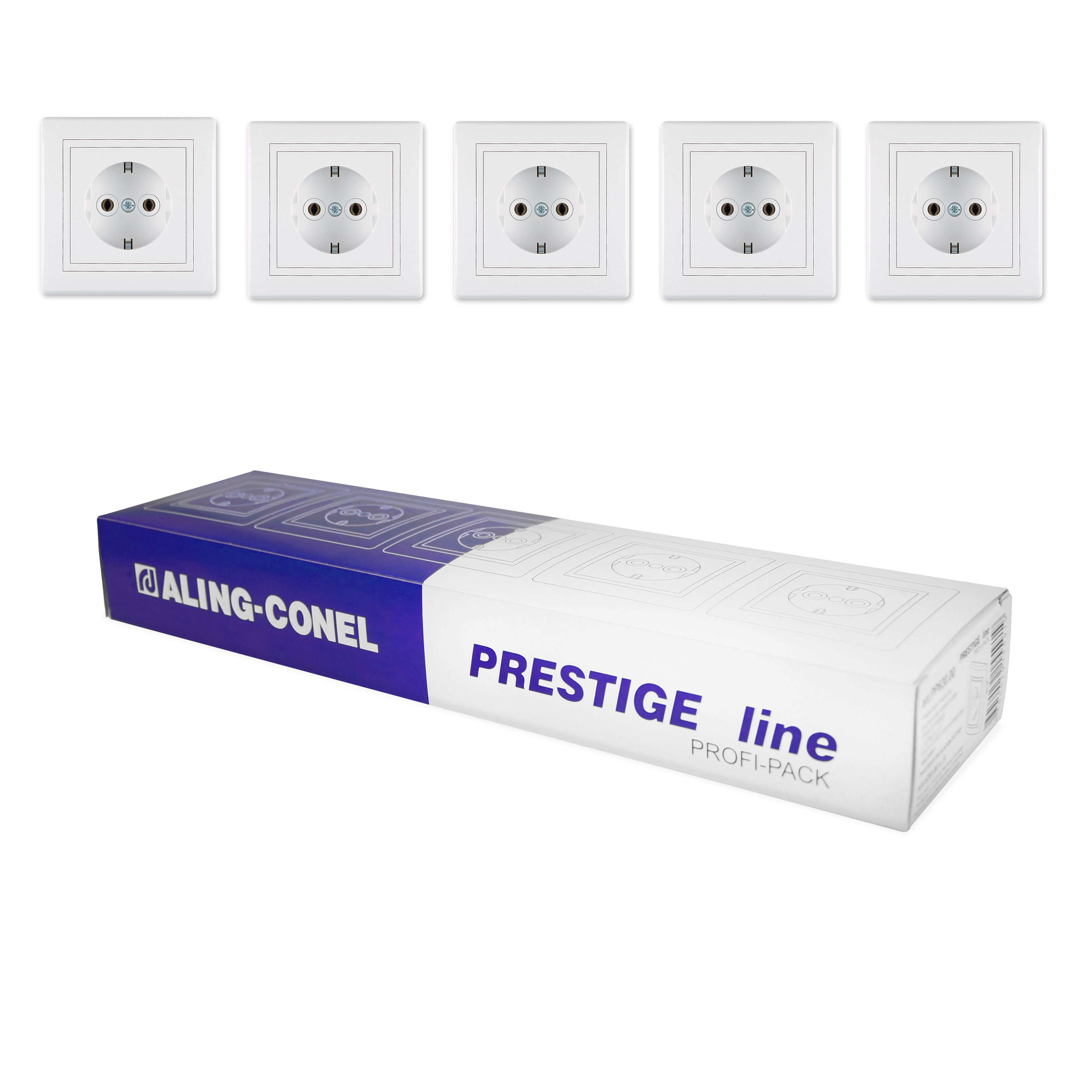 Aling Conel Unterputz-Steckdose 5er-Set 16A/250V inkl.Rahmen, Packung, 5 x Schutzkontakt Steckdose