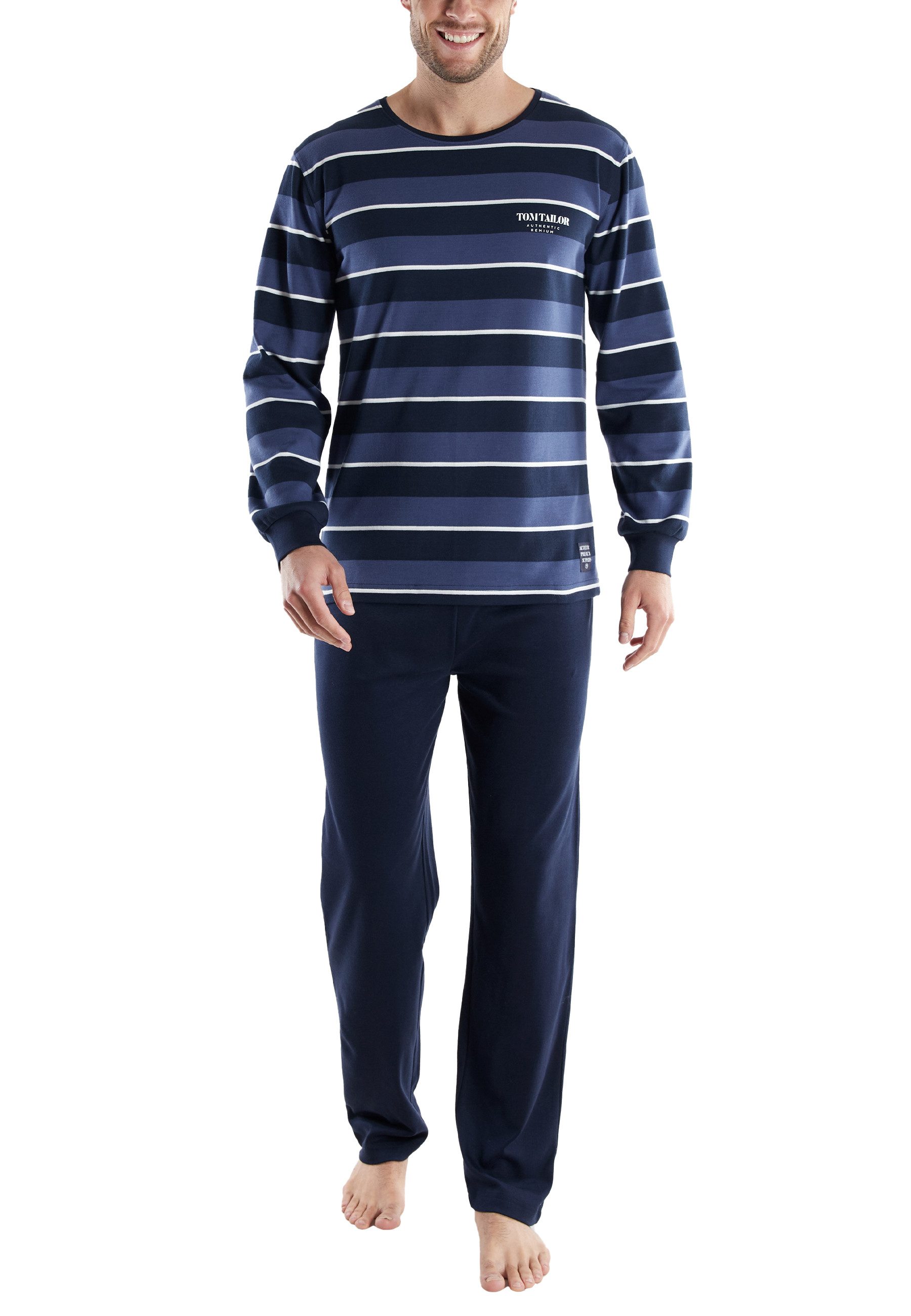 TOM TAILOR Schlafanzug Rhodos (2 tlg) Langarm, Rundhalsausschnitt, gestreift, basic, Baumwolle
