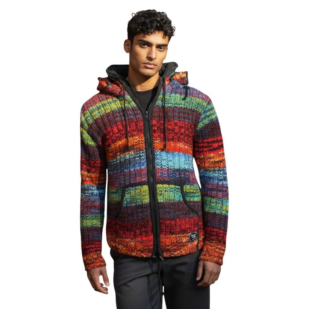 THC Natural Line Strickjacke THC Schafwoll Strickjacke bunt 727 (1 Stück, 1-tlg., 1 Stück) Strickjacke mit abnehmbarer Kapuze