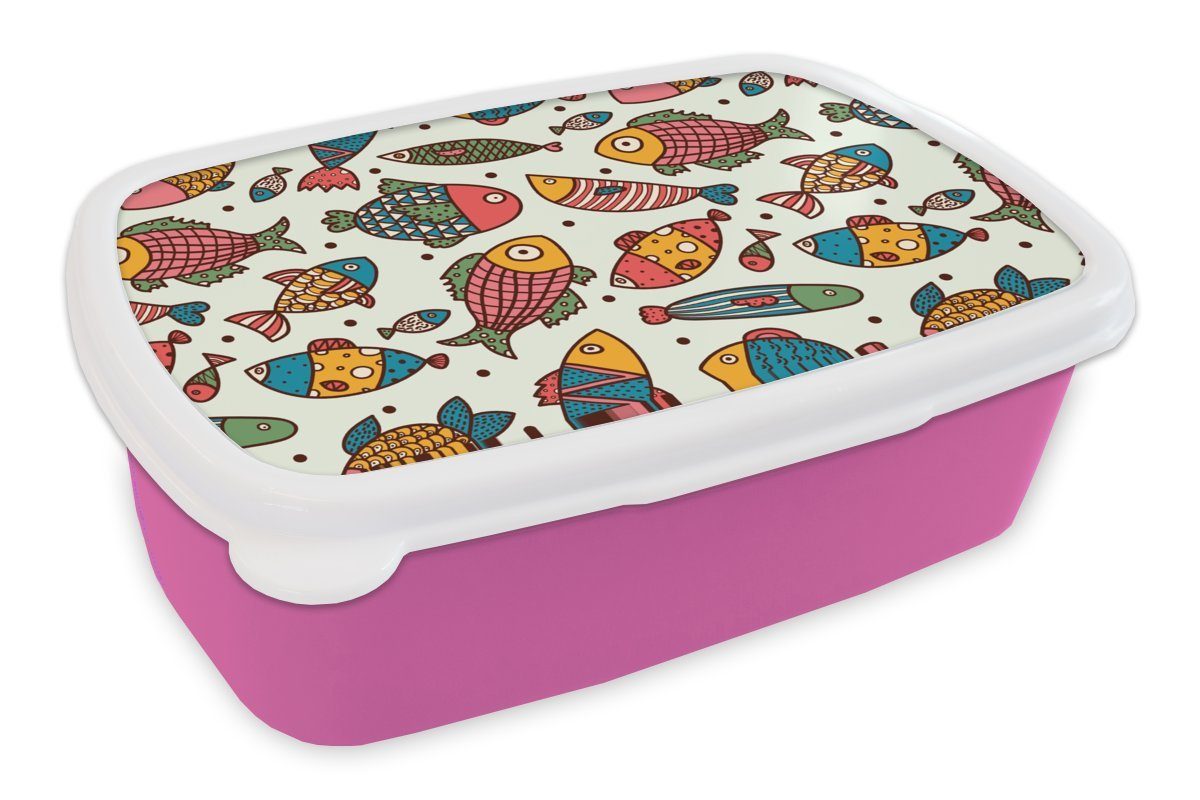 MuchoWow Lunchbox Kinder, Meer Brotbox Brotdose - - Erwachsene, (2-tlg), Muster Fische Meerestiere, Kunststoff, Mädchen, rosa - Kunststoff für Snackbox