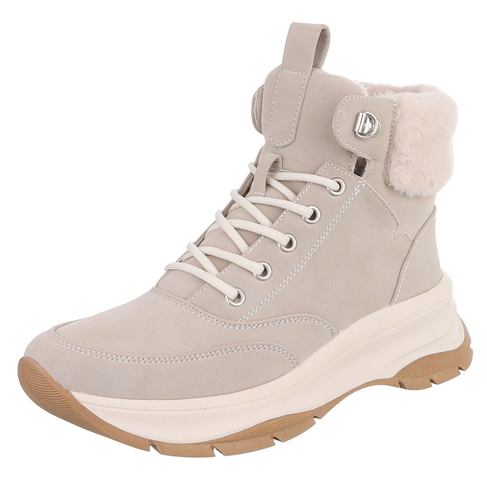 Ital-Design Hoher Sneaker mit Futter für Damen - Komfort & Stil Schnürstiefelette (90851848) Keilabsatz/Wedge Stiefeletten in Beige