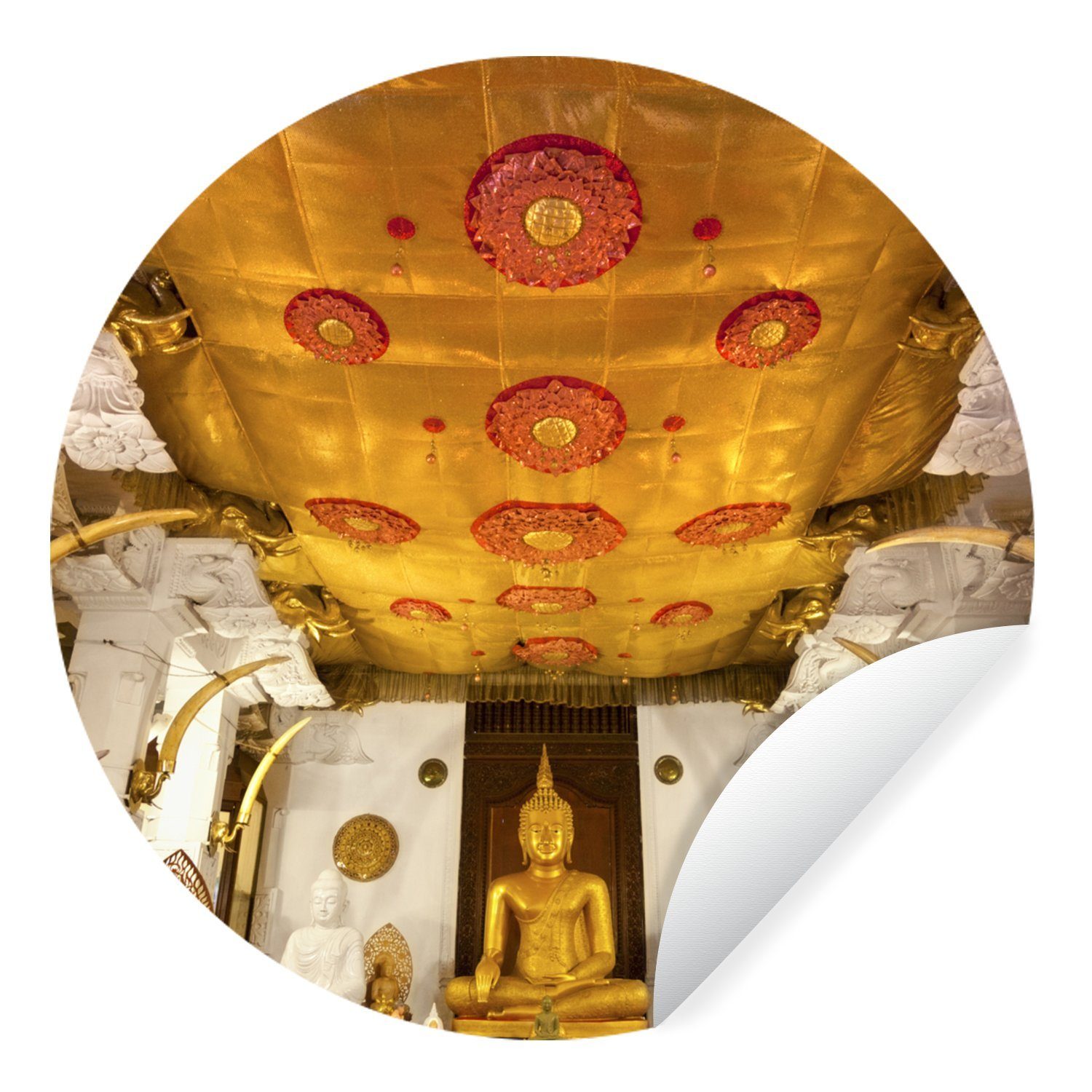 Wandsticker Buddha-Statue St), Kinderzimmer, Tapetenkreis Tapetenaufkleber, Wohnzimmer im für Rund, Zahntempel (1 MuchoWow