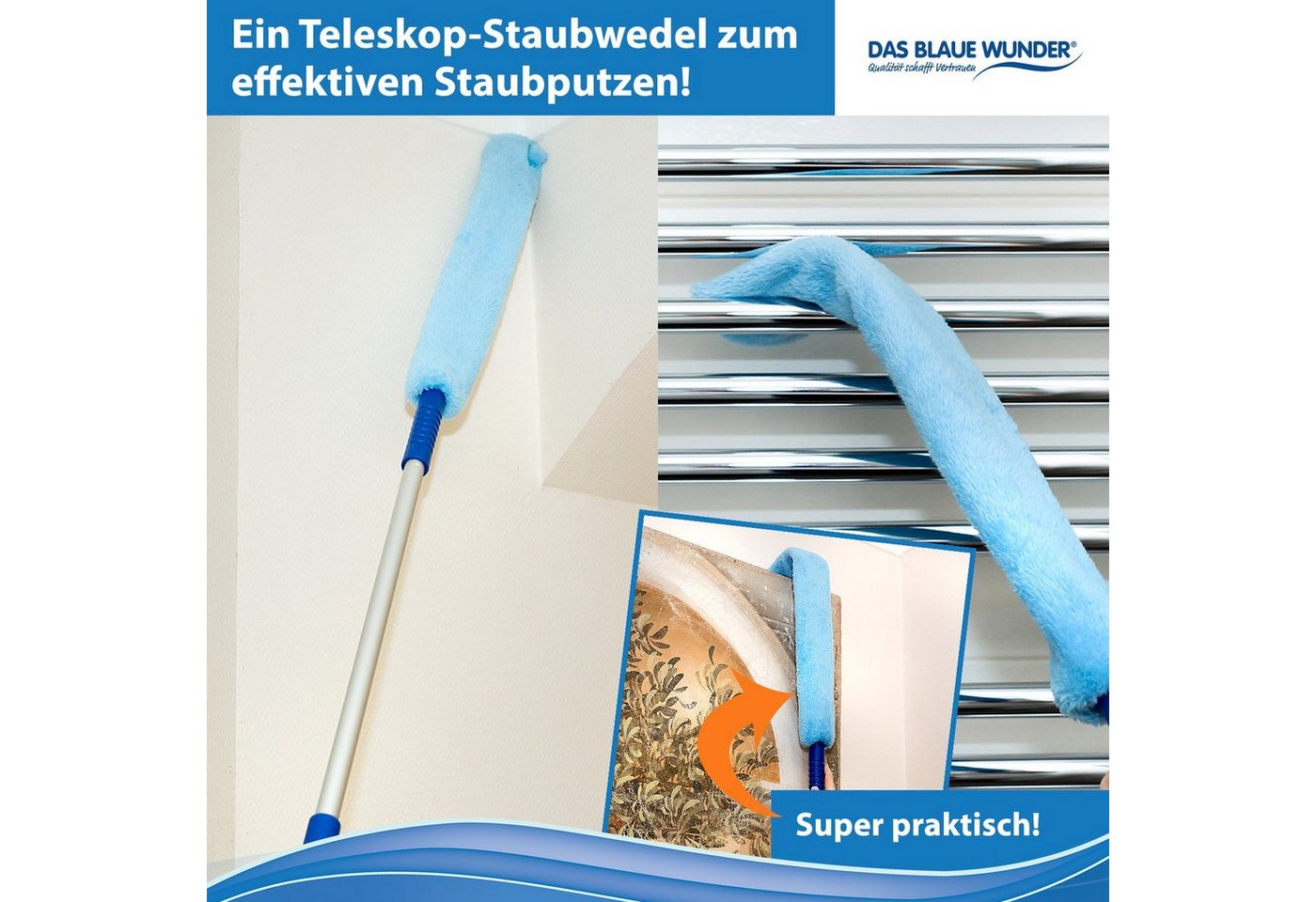 Thumbnail - Das Blaue Wunder® Staubwedel SOFT Multi Duster, Staubmagnet mit Extra Langen Fasern (1-St), Waschbar, Staubputzen mit bi...
