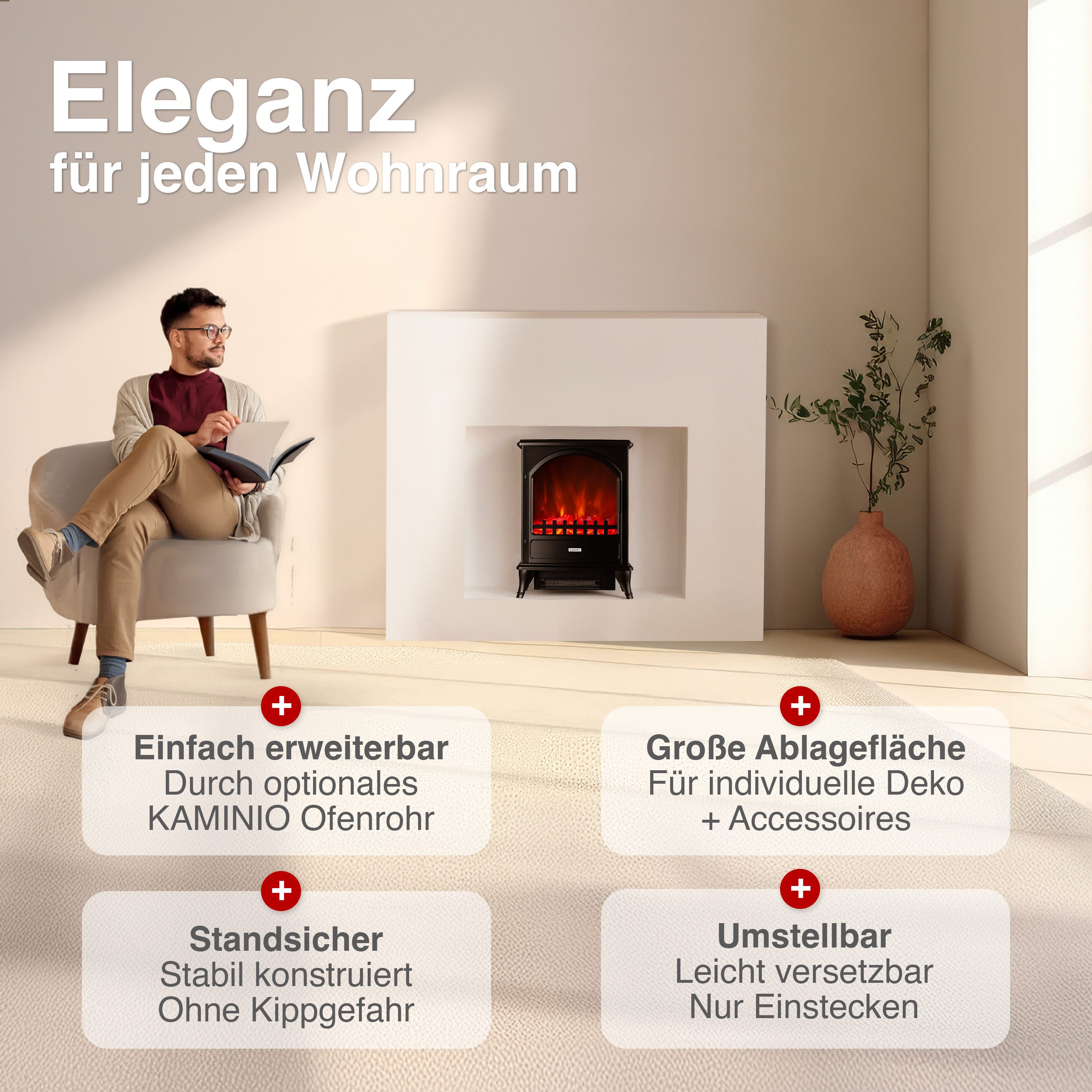 KAMINIO Elektrokamin LENI, Elektrischer Kamin mit 3D-Flammeneffekt, Heizung günstig online kaufen