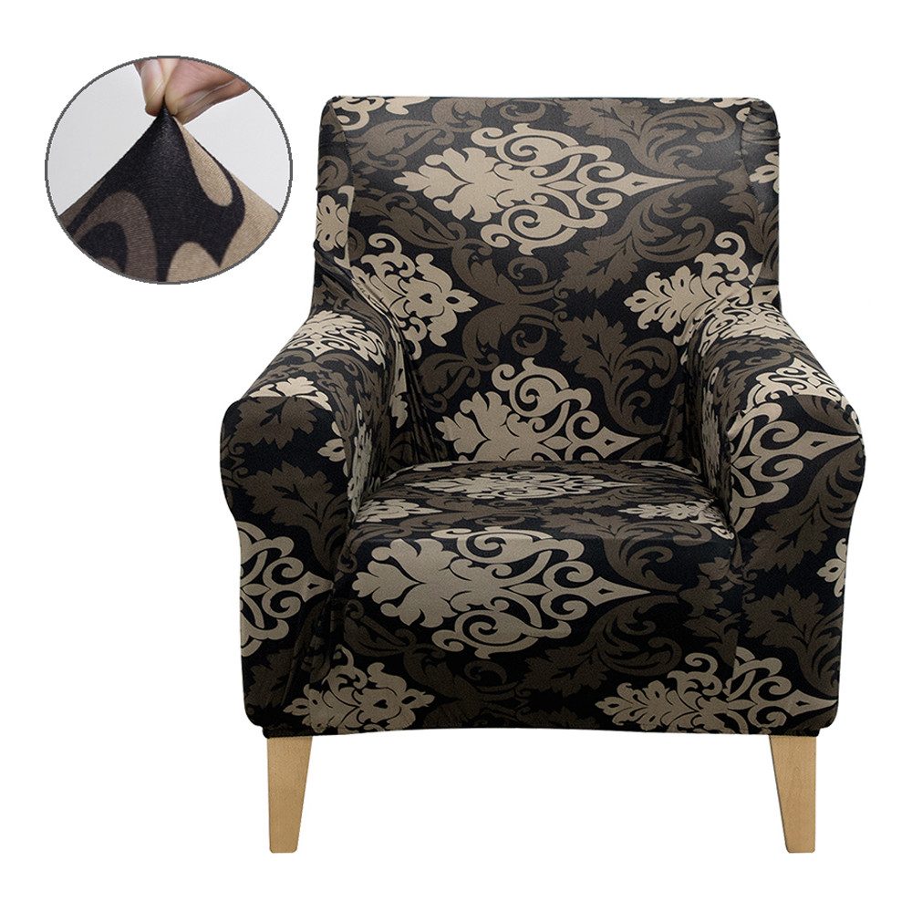 Rosnek Sofahusse Sofabezug 1 Sitzer Sesselhusse Sofaüberzug Elastisch Universal, Rutschfest Gummiband Spandex Blume-Blatt-Muster Schwarz