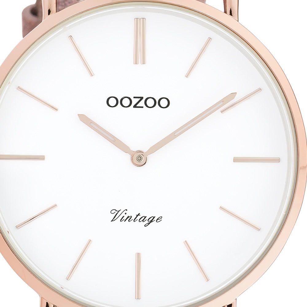 rosa Quarzuhr groß Armbanduhr Damen (ca. Analog, Fashion-Style OOZOO Lederarmband, Damenuhr 40mm) rund, Oozoo