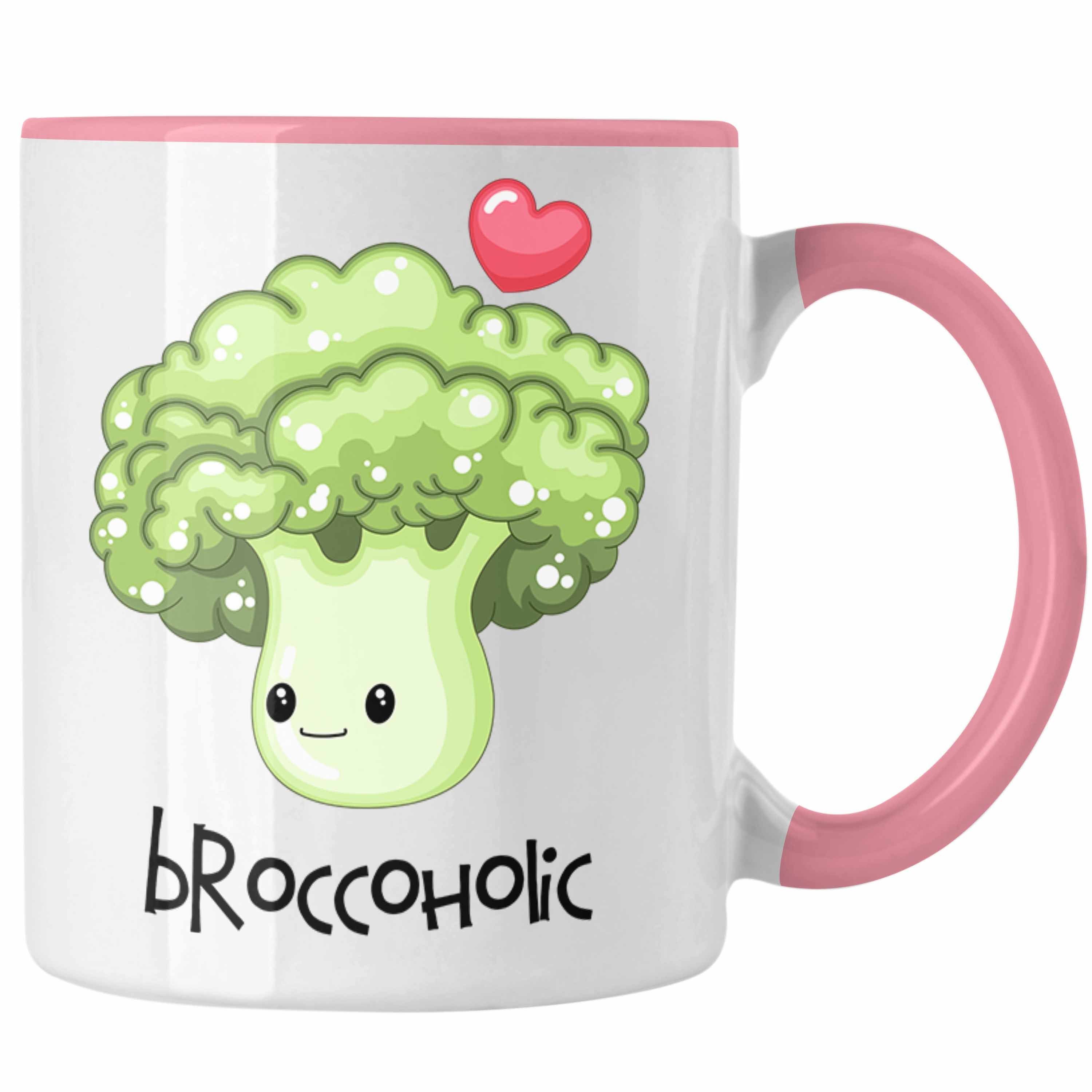 Trendation Tasse Lustige Broccoli-Tasse "Broccoholic" Witziges Geschenk für Gemüseliebh Rosa