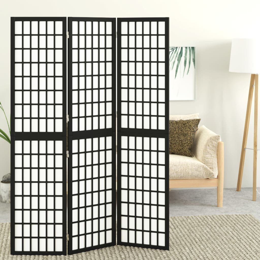 vidaXL Raumteiler 3-tlg. Paravent Japanischer Stil Faltbar 120x170 cm Schwarz, 1-tlg.