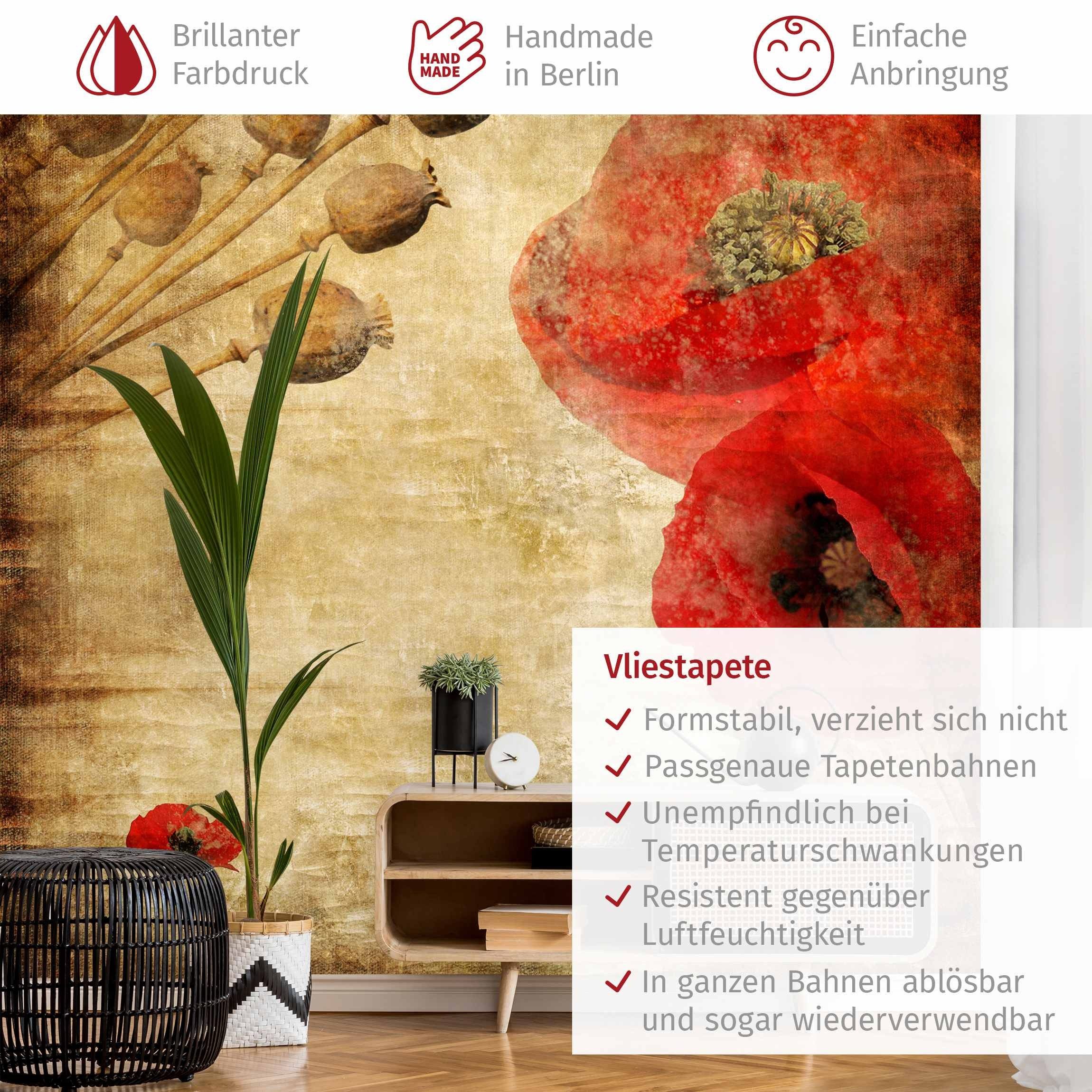 Bilderdepot24 Fototapete Mohnblumen Poppy Flower Floral Blumen Natur Wanddeko, Glatt, Matt, (Vliestapete inkl. Kleister oder selbstklebend), Wohnzimmer Schlafzimmer Küche Flur Motivtapete Vliestapete Wandtapete