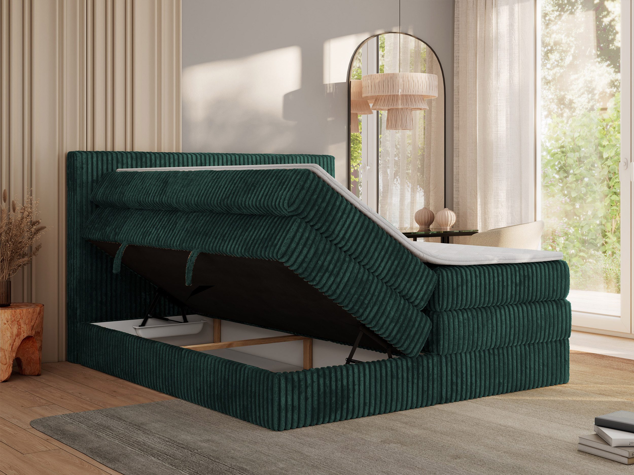 MKS MÖBEL Boxspringbett TILIANO KING (Packung, Set, Topper T25, Doppelbett, T30-Schaum), Polsterbett mit Multipocket-Matratzen, Cord Bett, Zwei Bettkästen