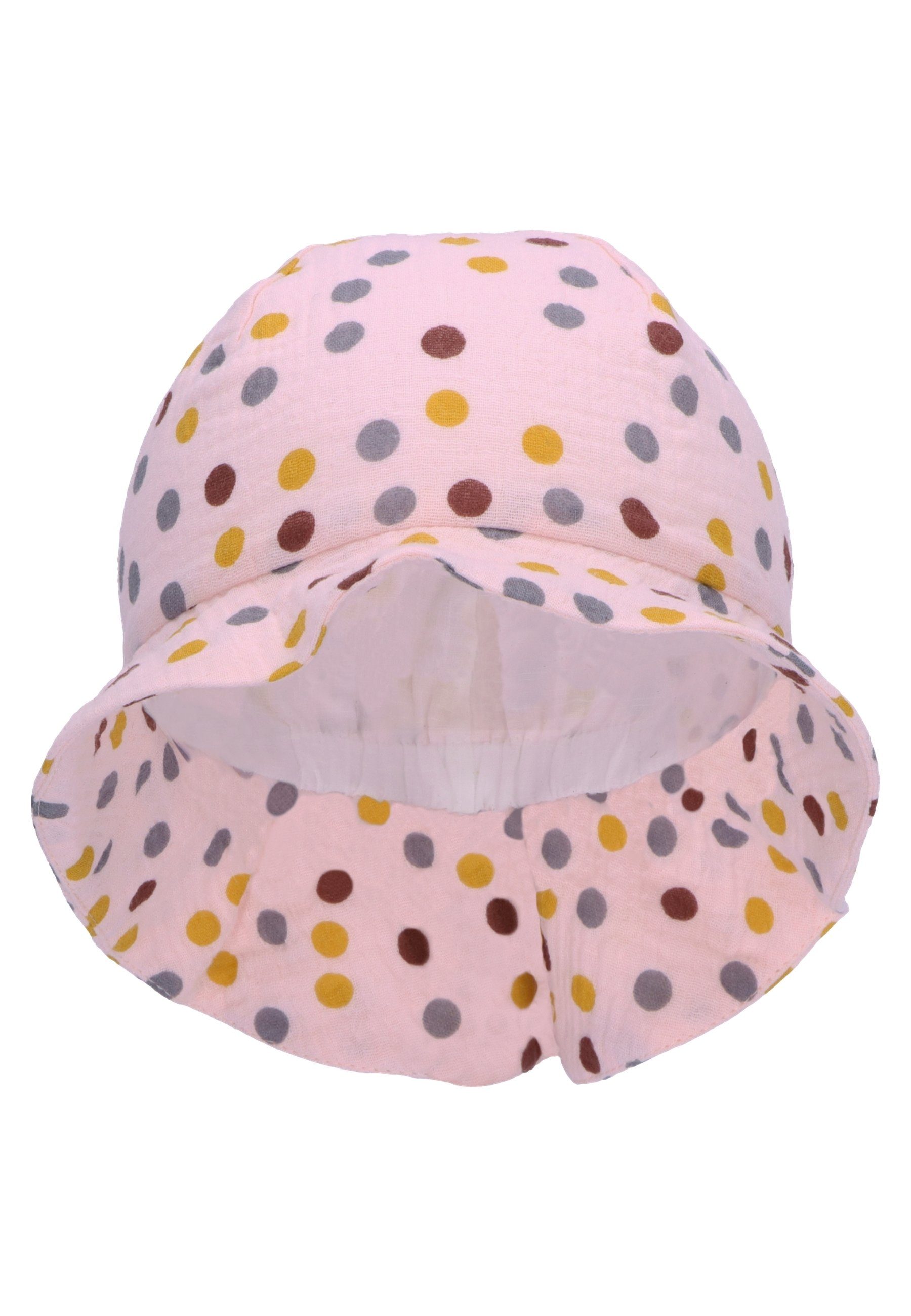 Sterntaler® Schirmmütze Sonnenhut Punkte (1-St., Nackenschutz aus bedruckt mit Sommerhut Baby Kinderhut Baumwolle und süßen Bindeband mit Motiven)