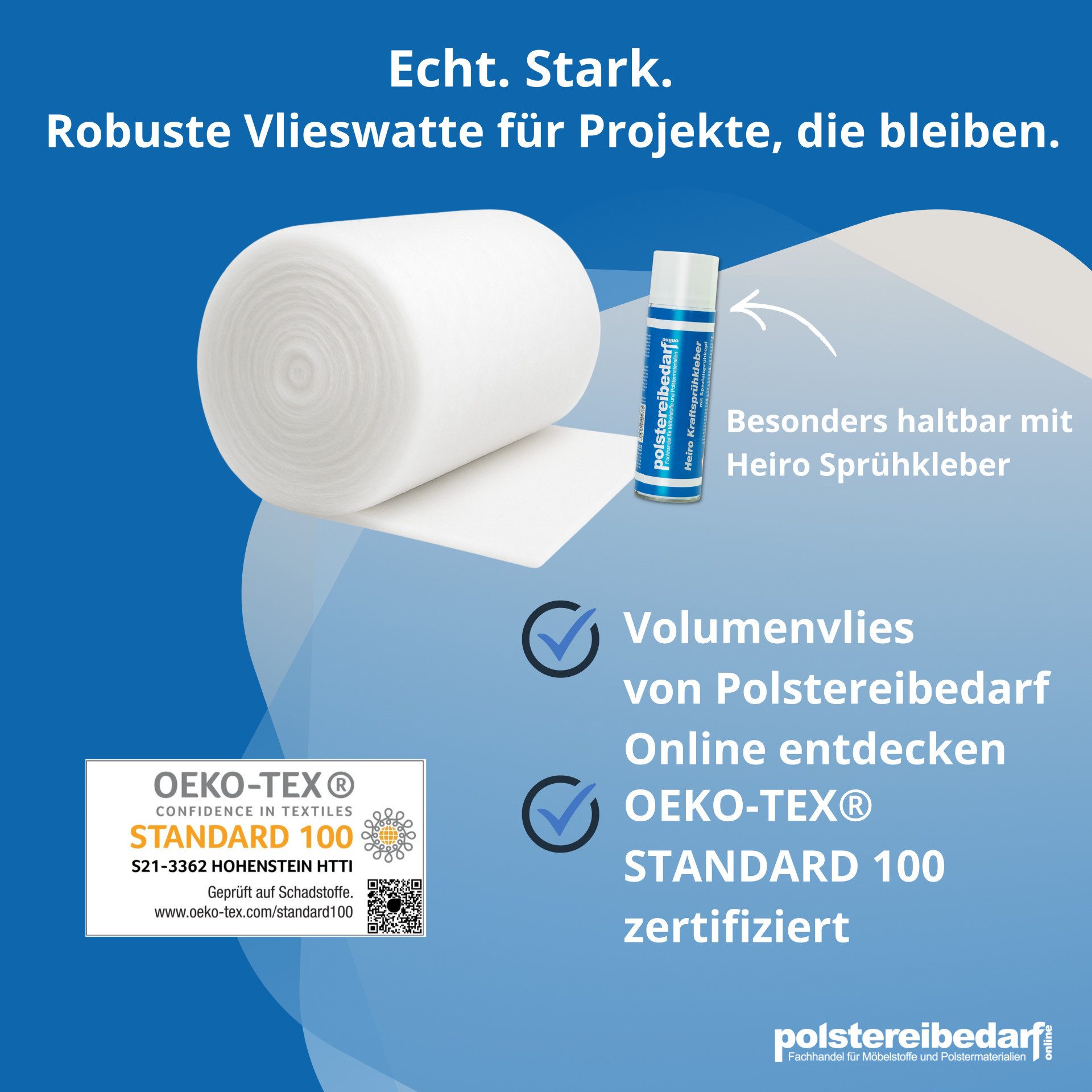 Heiro Stoff Polster Vlies Watte Weiss 150cm breit 200 g/m² Meterware, Meterware - Breite: 150