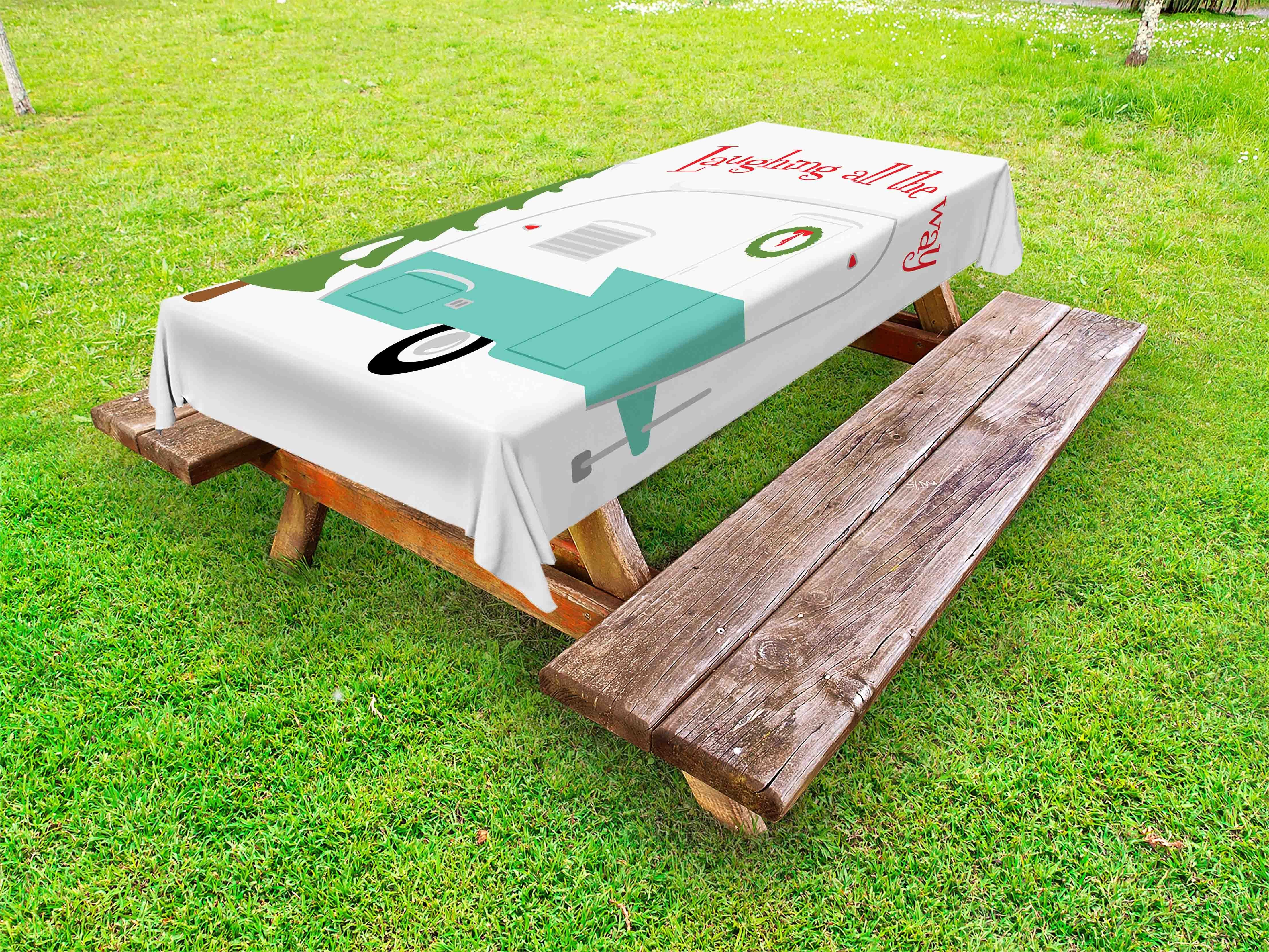 Abakuhaus Tischdecke dekorative waschbare Picknick-Tischdecke, Abenteuer Lachen den ganzen Weg Baum