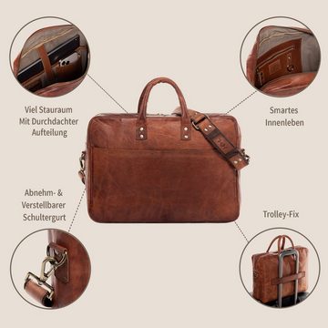 SID & VAIN Laptoptasche CEDAR, Businesstasche 15 Zoll echt Leder Unisex, Aktentasche, hellbraun