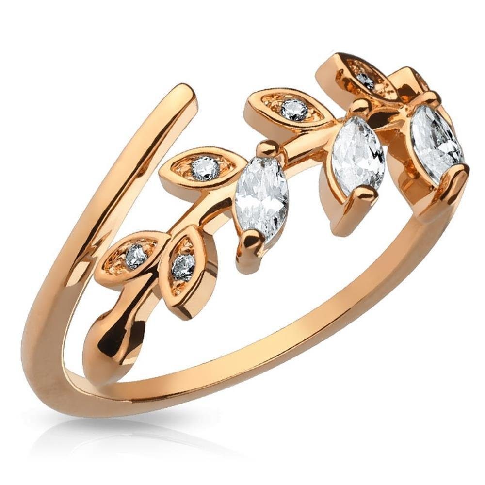 BUNGSA Zehenring Zehenring Kristall Blätter Gold aus Messing Damen, Zehring Toering Rosegold