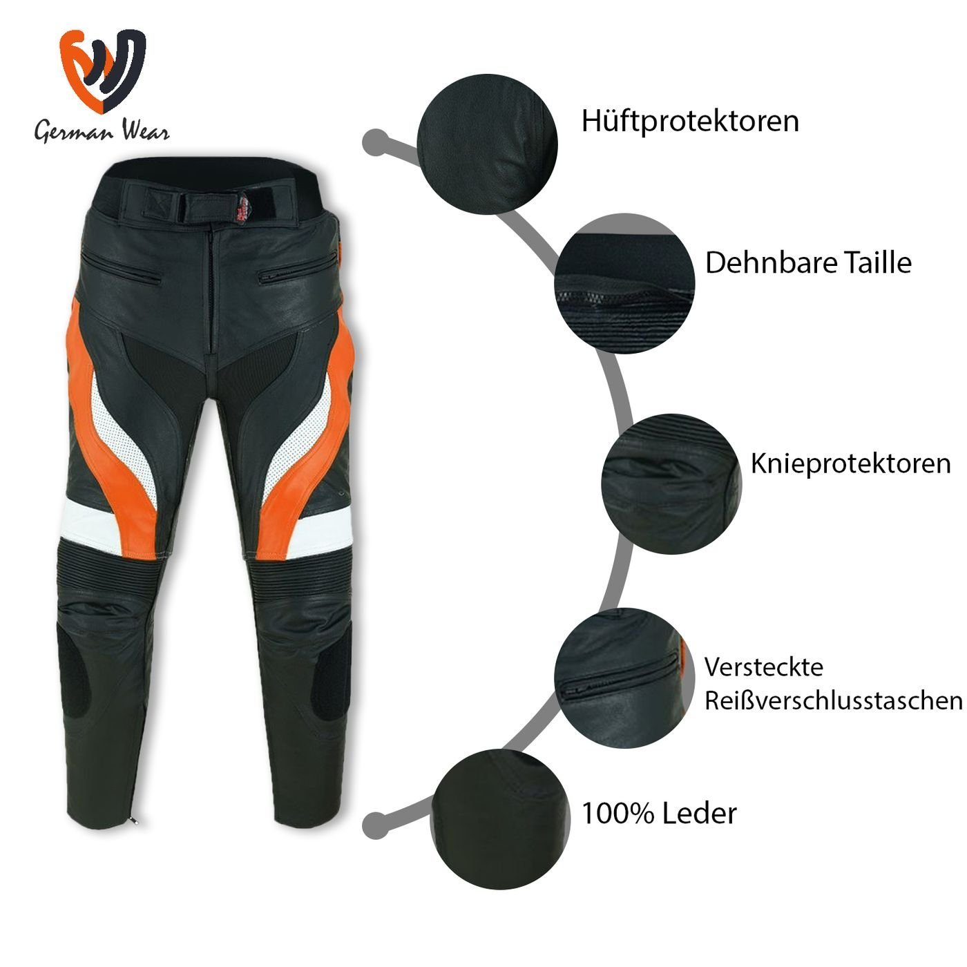 German Lederhose Motorradhose Motorradhose Biker Wear GW409T Orange