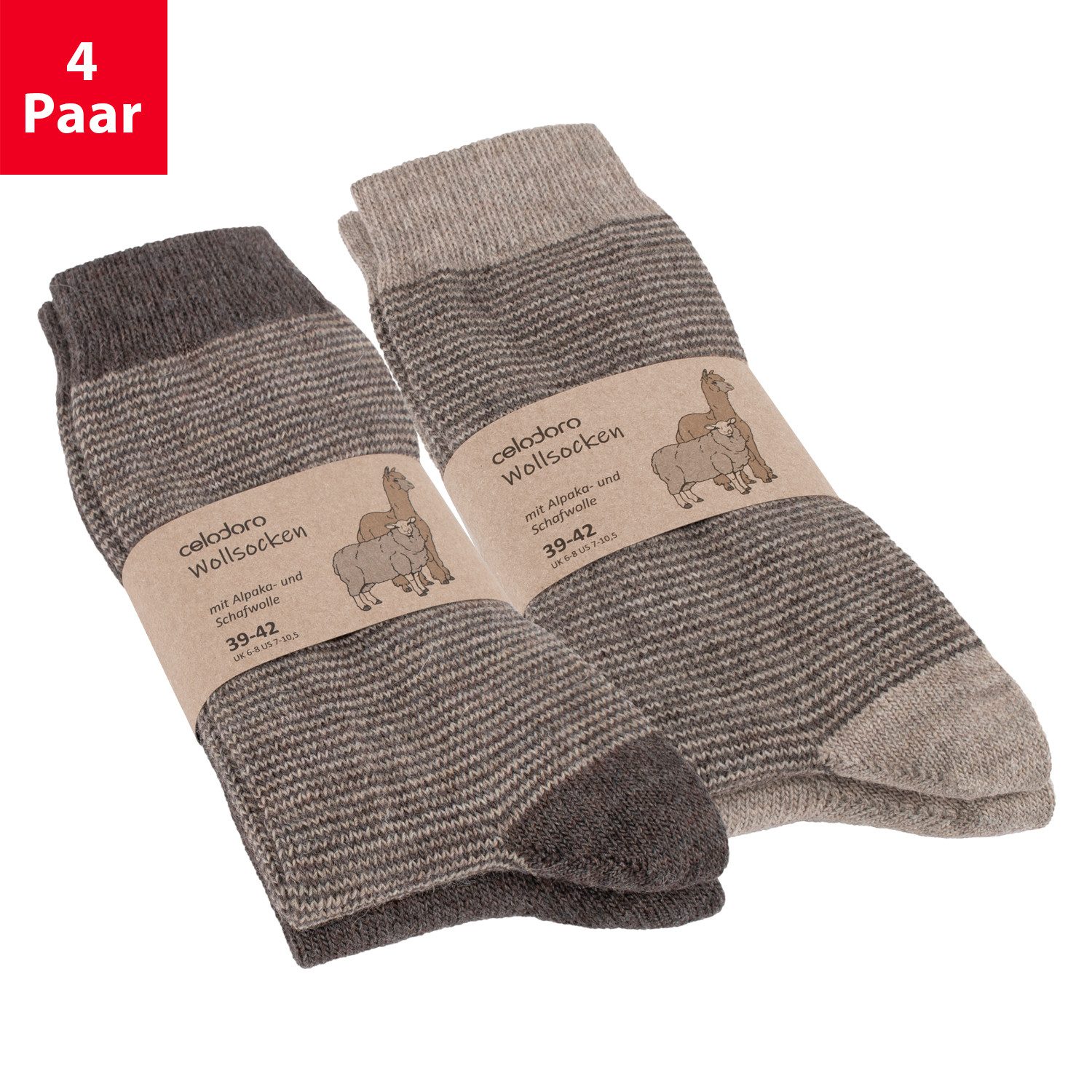 celodoro Thermosocken Damen & Herren Wollsocken mit Alpaka Uni & Ringel