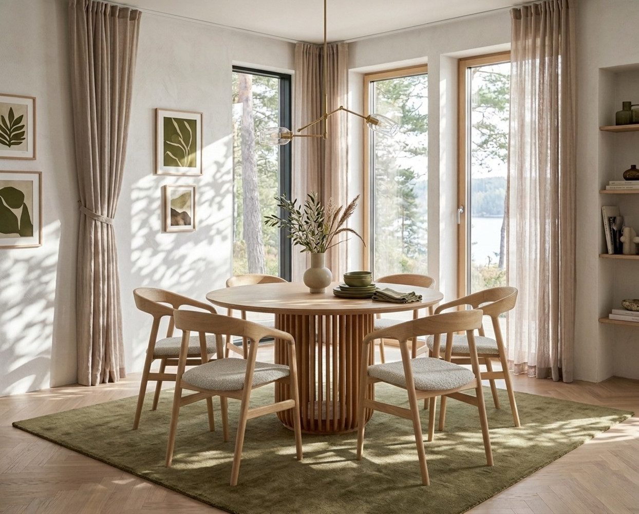 Woodek Design Esstisch Franz, rund Ø 130 cm, Gestell aus matt lackierter Eiche (Massivholz) (Tischplatte aus hochwertigem Eichenfurnier, 1-St., Oberfläche matt lackiert), Durchmesser: 130 cm, Höhe 76 cm