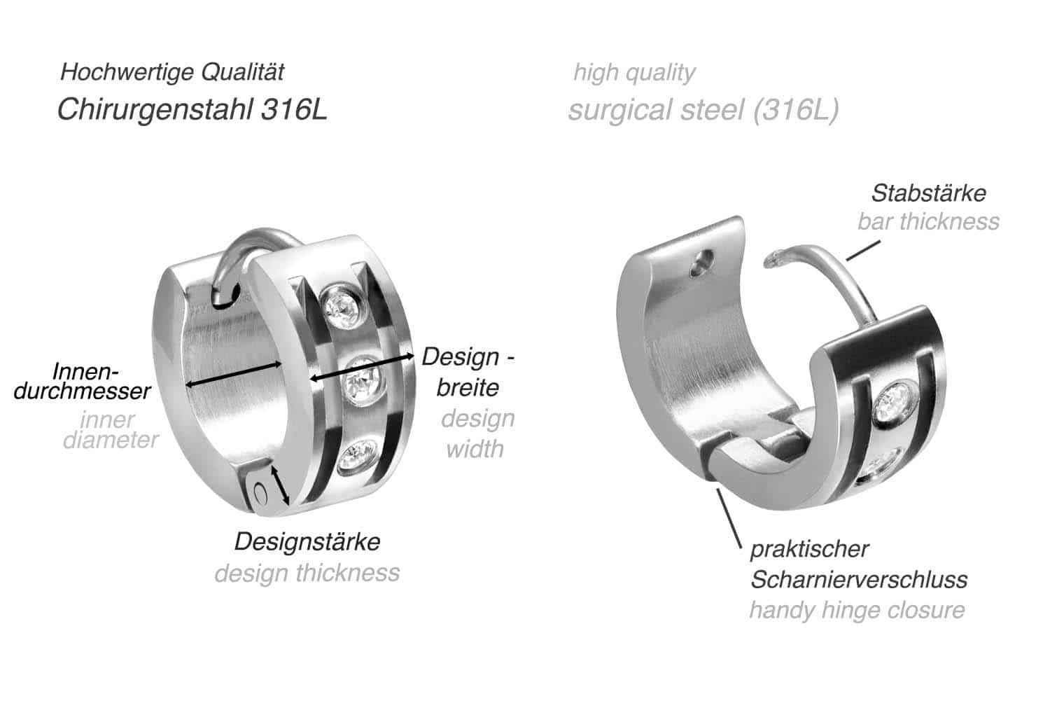 FILANGO Piercing-Set Chirurgenstahl Creolen 3 KRISTALLE günstig online kaufen