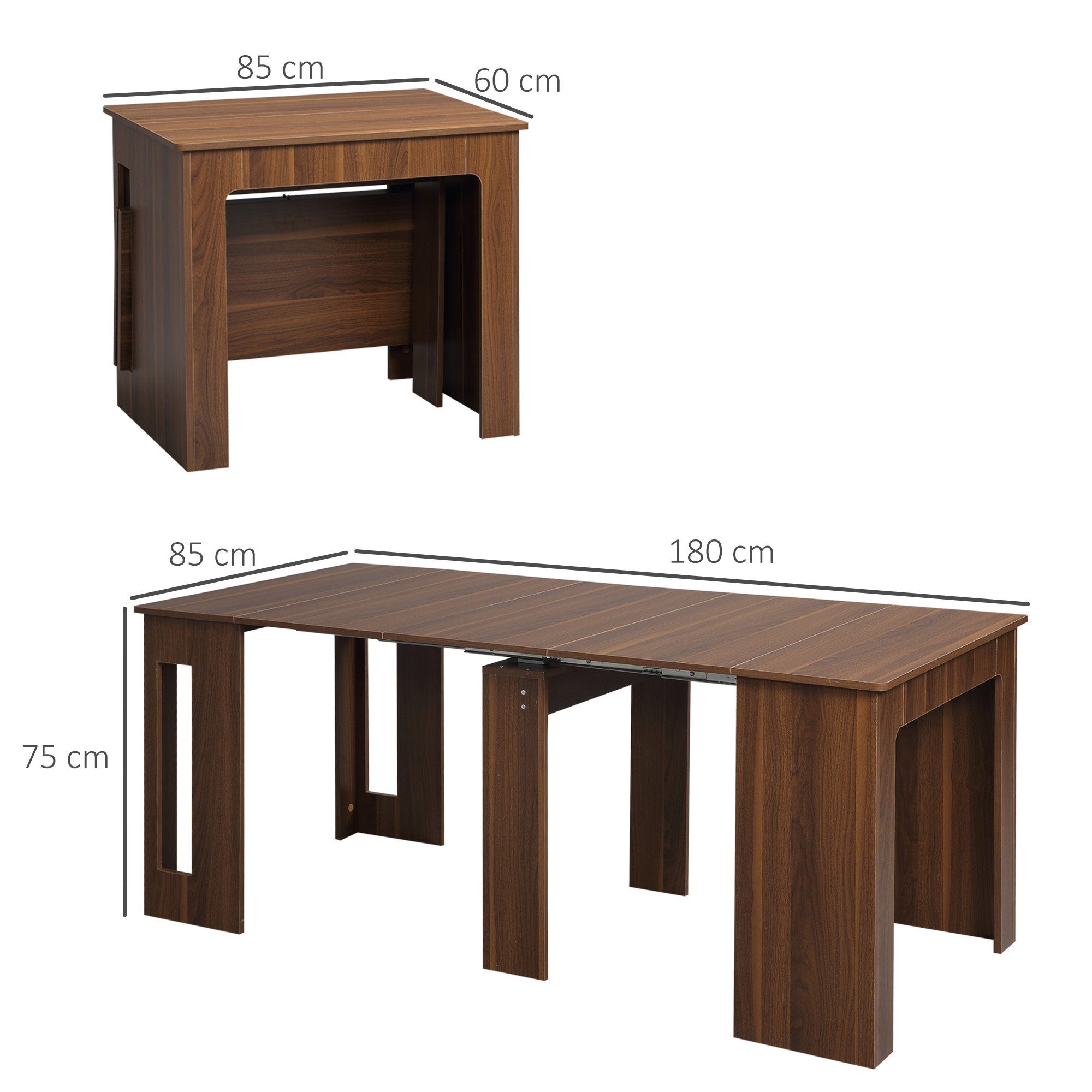 HOMCOM Klapptisch Esstisch ausziehbarer (Esszimmertisch, 1-St., Küchentisch), für Wohnzimmer Esszimmer Modernes Design Braun 180 x 85 x 75cm