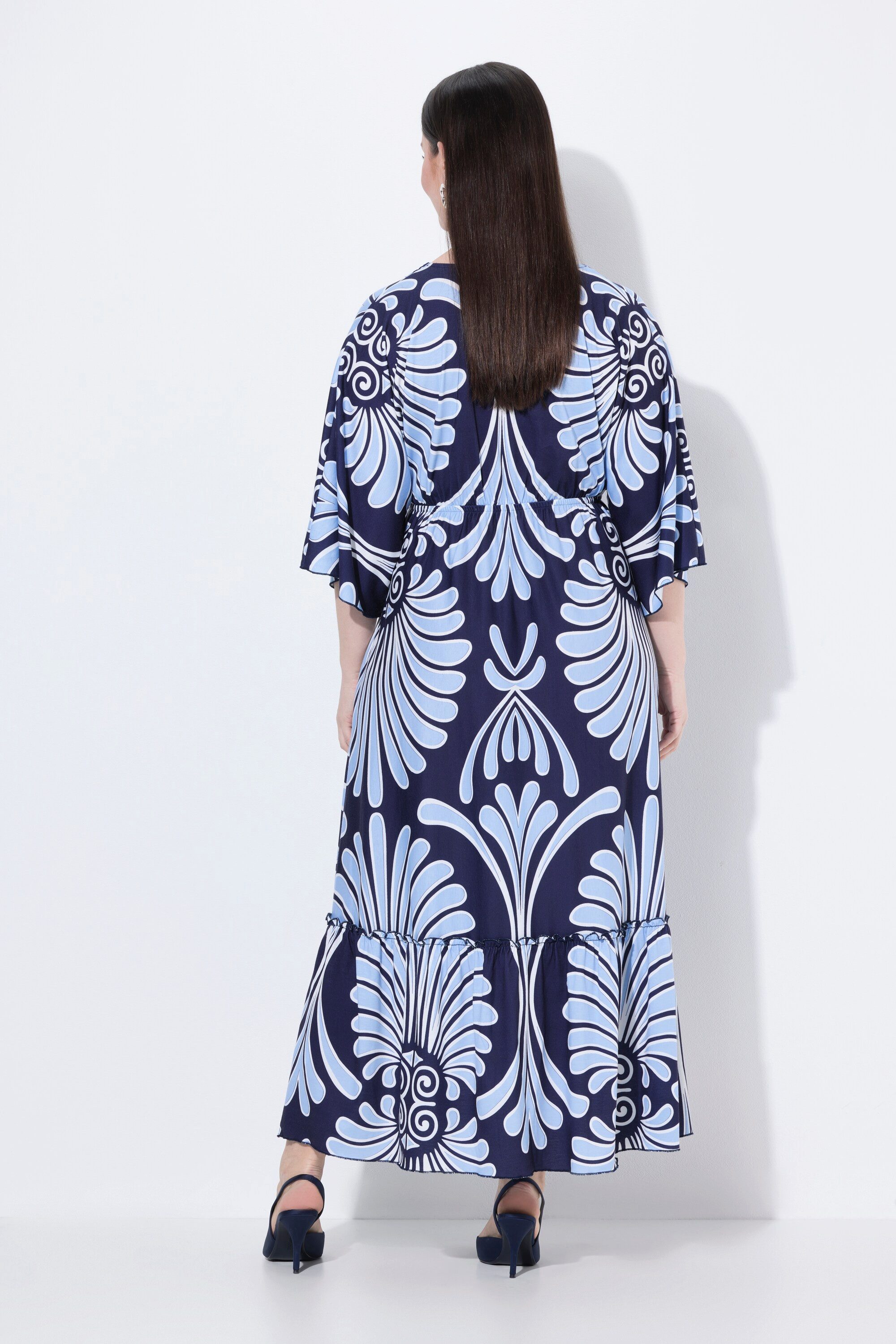 Ulla Popken Jerseykleid Maxikleid Cotton Touch V-Ausschnitt Dolman-Ärmel