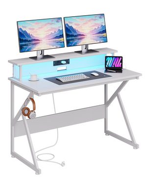 MSMASK Computertisch Gaming Tisch,PC Tisch, Schreibtisch mit Led und Steckdose, Bürotisch mit Monitorständer, 60T x 120Bcm