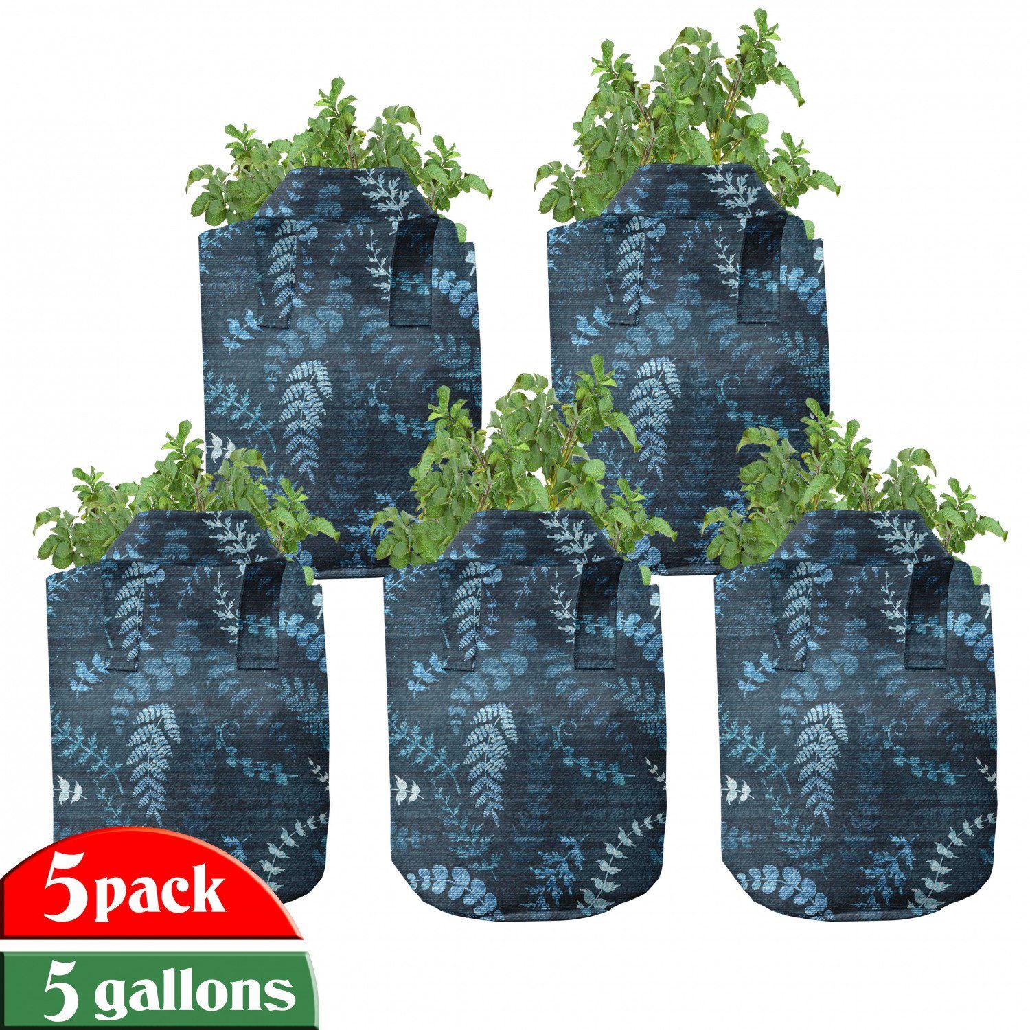 Abakuhaus Pflanzkübel hochleistungsfähig Stofftöpfe mit Griffen für Pflanzen, Blau Blumenstrudel Blätter Ast