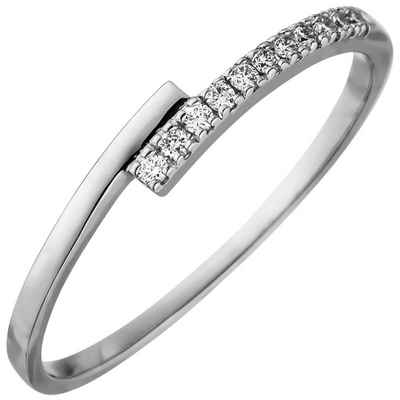Schmuck Krone Diamantring Schmaler Ring mit 11 Brillanten 0,08ct. 585 Weißgold, Gold 585